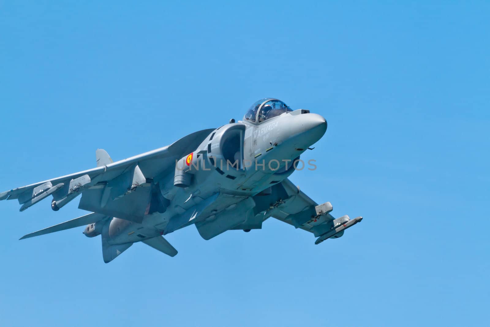 CADIZ, SPAIN-SEP 11: Aircraft AV-8B Harrier Plus taking part in an exhibition on the 4th airshow of Cadiz on Sep 11, 2011, in Cadiz, Spain