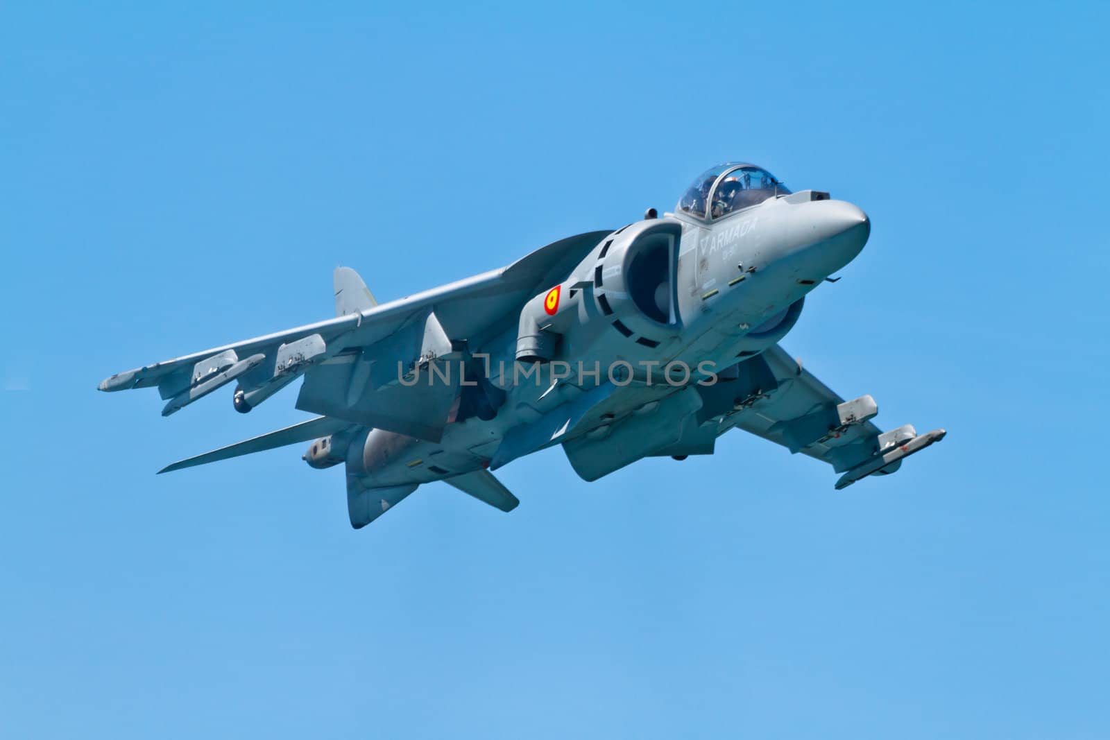 CADIZ, SPAIN-SEP 11: Aircraft AV-8B Harrier Plus taking part in an exhibition on the 4th airshow of Cadiz on Sep 11, 2011, in Cadiz, Spain