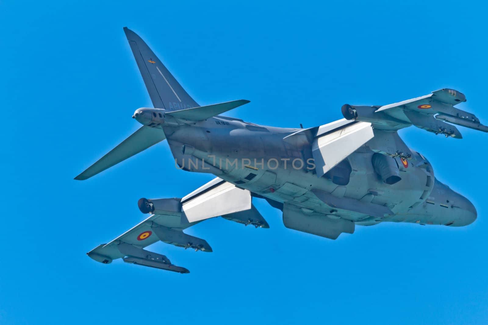 CADIZ, SPAIN-SEP 11: Aircraft AV-8B Harrier Plus taking part in an exhibition on the 4th airshow of Cadiz on Sep 11, 2011, in Cadiz, Spain