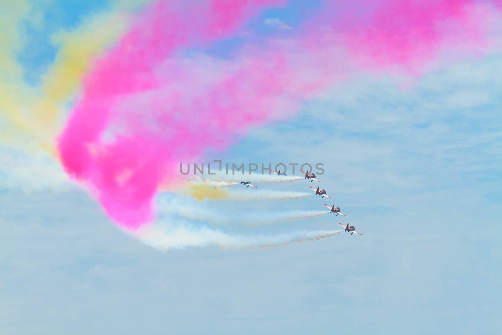 MALAGA, SPAIN-MAY 28: Aircrafts of the Patrulla Aguila taking part in an exhibition on the day of the spanish army forces on May 28, 2011, in Malaga, Spain