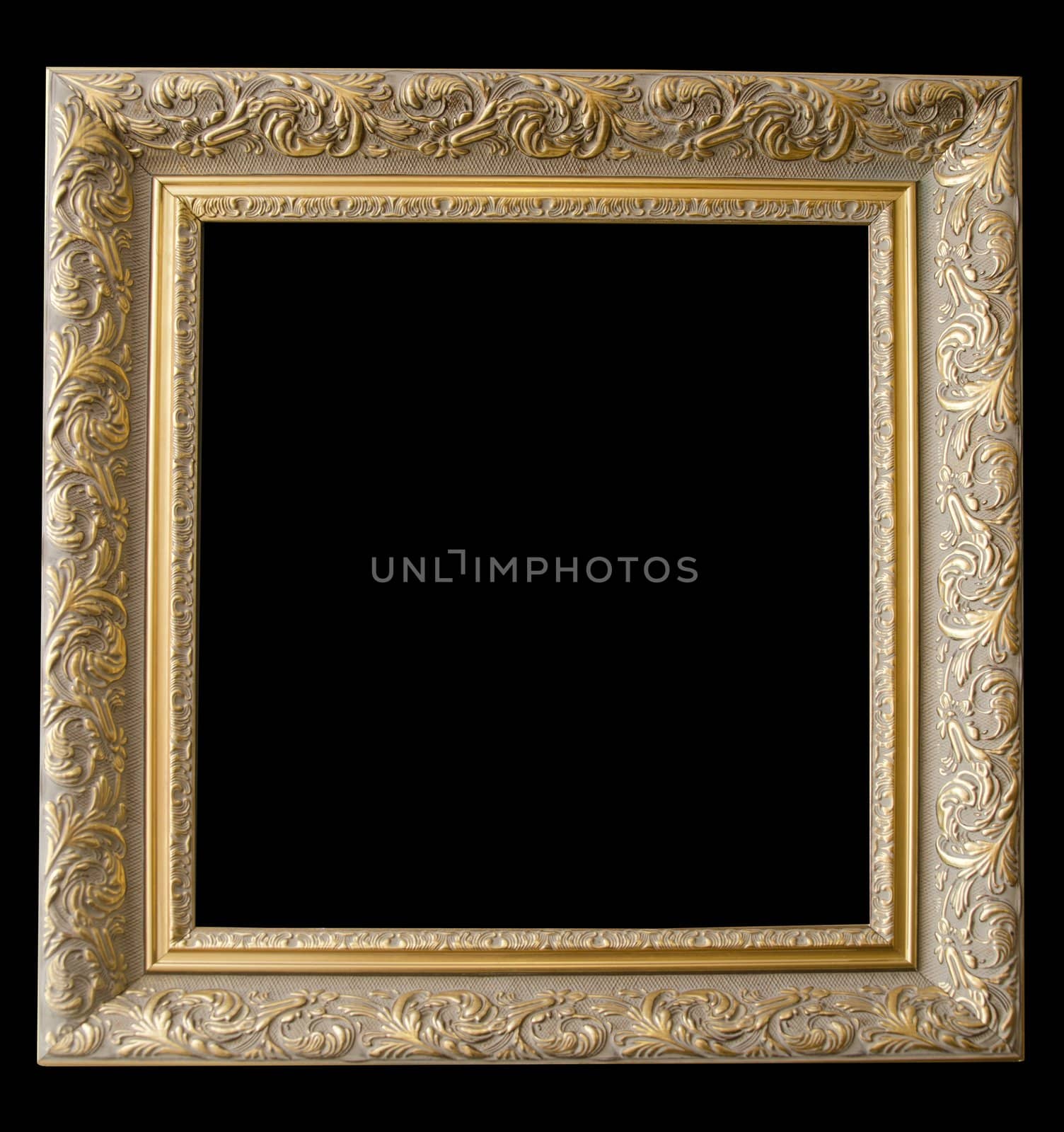 Picture gold frame with a decorative pattern on a black