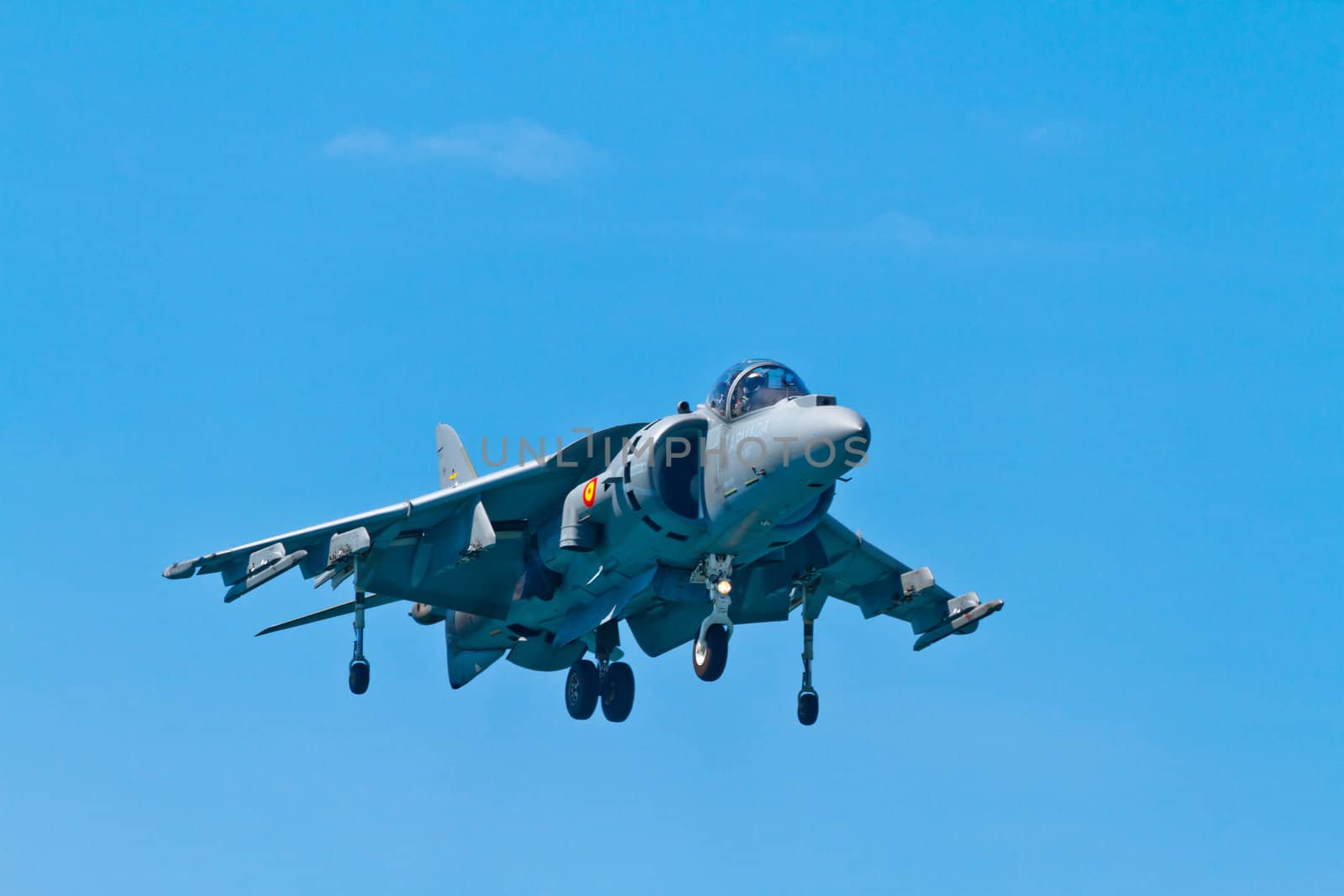 CADIZ, SPAIN-SEP 11: Aircraft AV-8B Harrier Plus taking part in an exhibition on the 4th airshow of Cadiz on Sep 11, 2011, in Cadiz, Spain