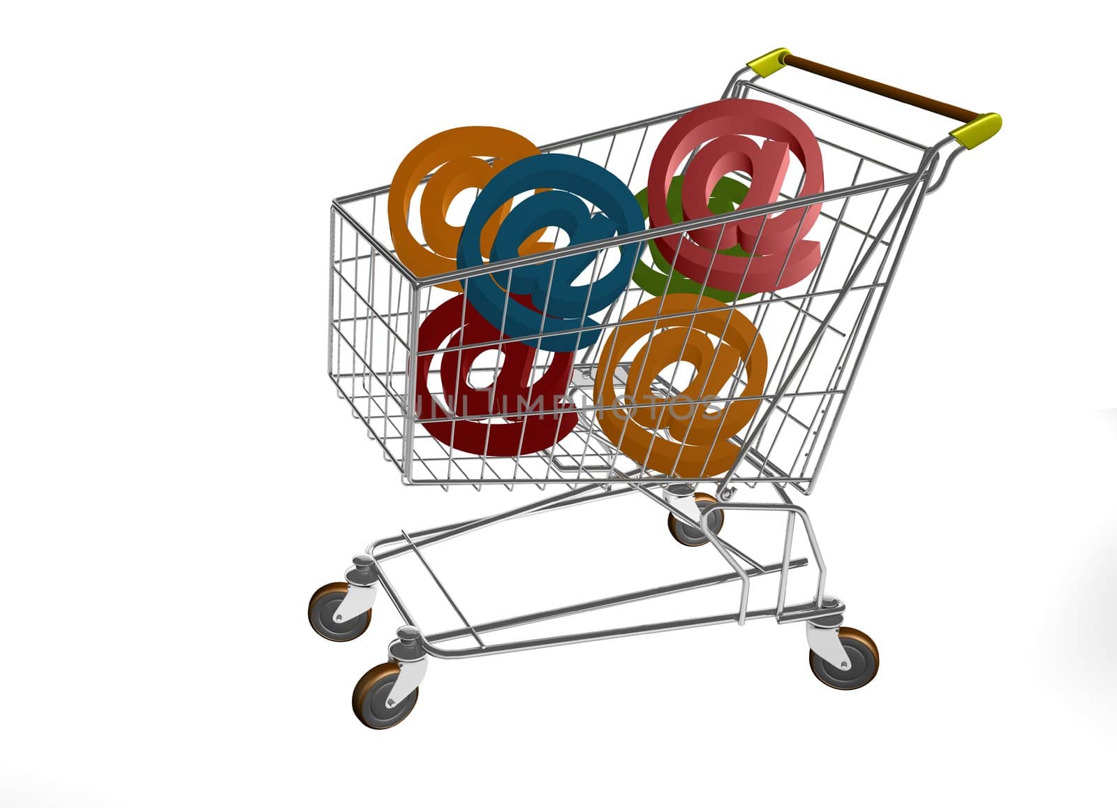 Concept of internet sales with a market trolley with @  letters