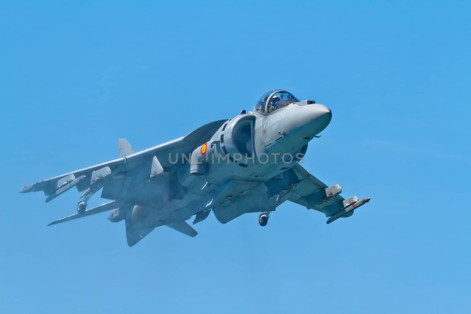 CADIZ, SPAIN-SEP 11: Aircraft AV-8B Harrier Plus taking part in an exhibition on the 4th airshow of Cadiz on Sep 11, 2011, in Cadiz, Spain