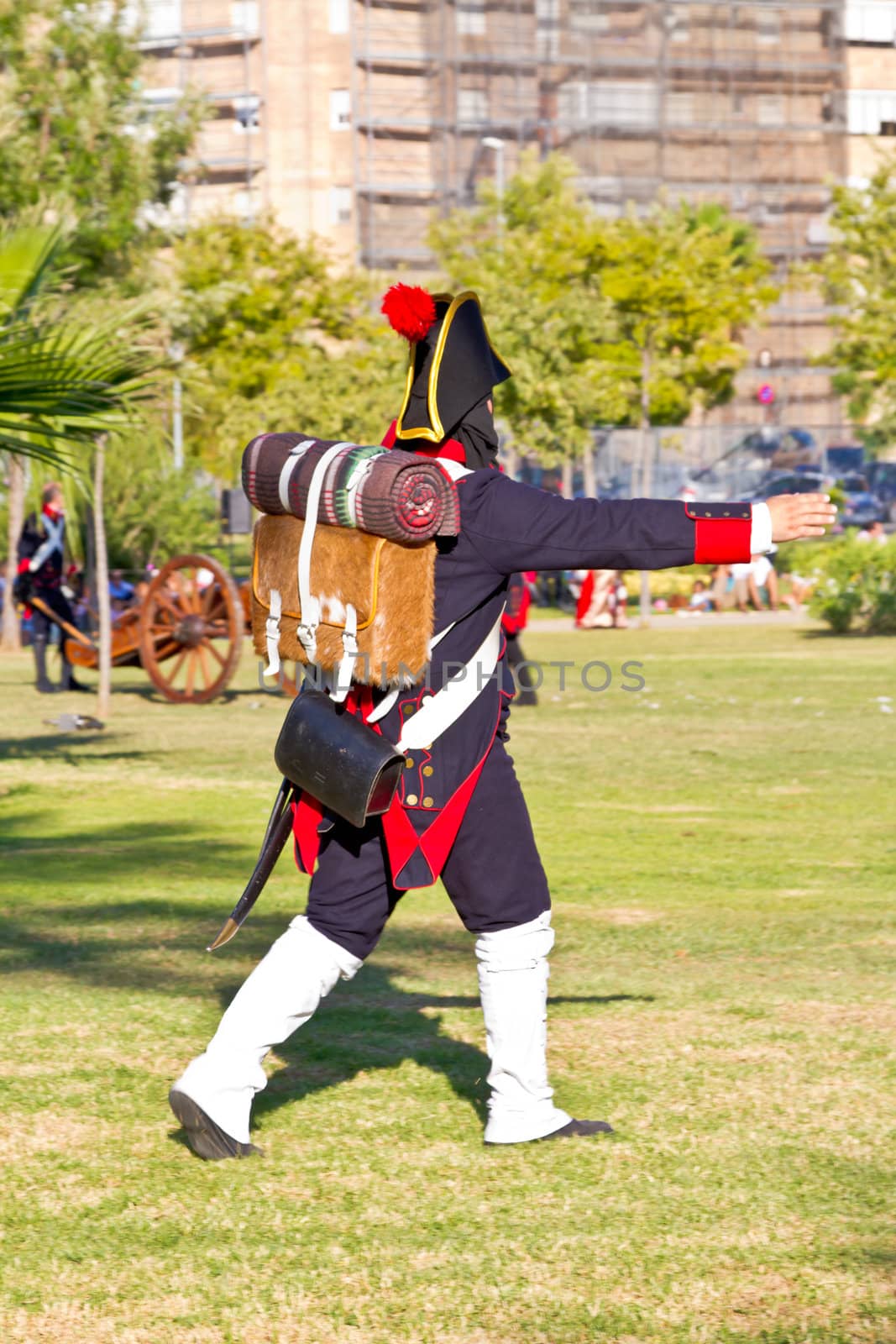 SAN FERNANDO, SPAIN - SEP 24: Actor taking part in the historical military reenacting of the oath of the Spanish constitution of 1812 on Sep 24, 2011 in San Fernando, Spain