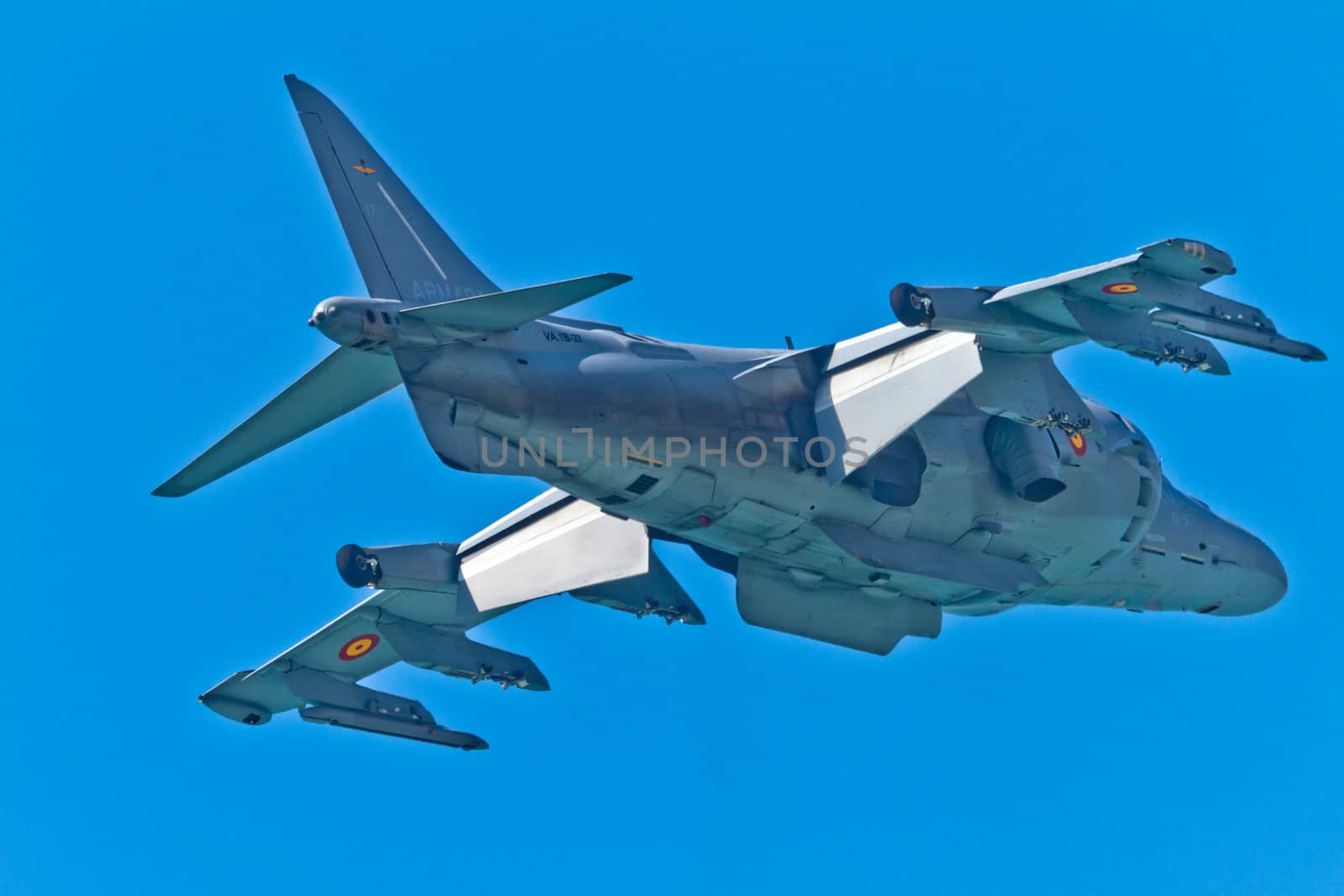 CADIZ, SPAIN-SEP 11: Aircraft AV-8B Harrier Plus taking part in an exhibition on the 4th airshow of Cadiz on Sep 11, 2011, in Cadiz, Spain