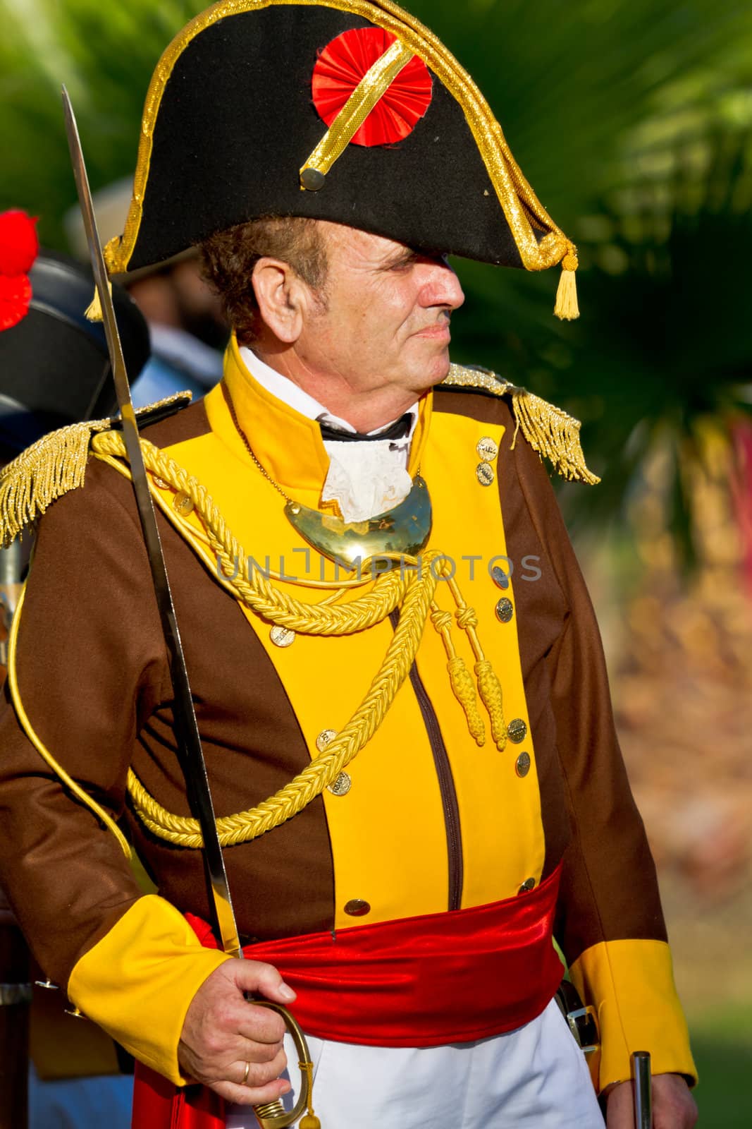 SAN FERNANDO, SPAIN - SEP 24: Actor taking part in the historical military reenacting of the oath of the Spanish constitution of 1812 on Sep 24, 2011 in San Fernando, Spain