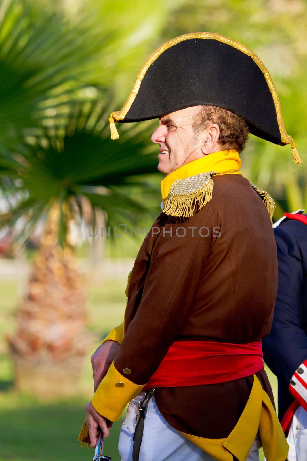 SAN FERNANDO, SPAIN - SEP 24: Actor taking part in the historical military reenacting of the oath of the Spanish constitution of 1812 on Sep 24, 2011 in San Fernando, Spain