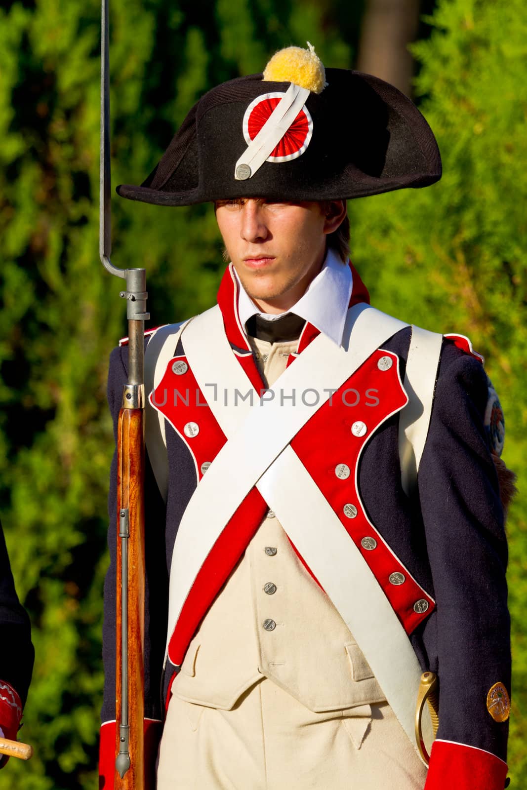 SAN FERNANDO, SPAIN - SEP 24: Actor taking part in the historical military reenacting of the oath of the Spanish constitution of 1812 on Sep 24, 2011 in San Fernando, Spain