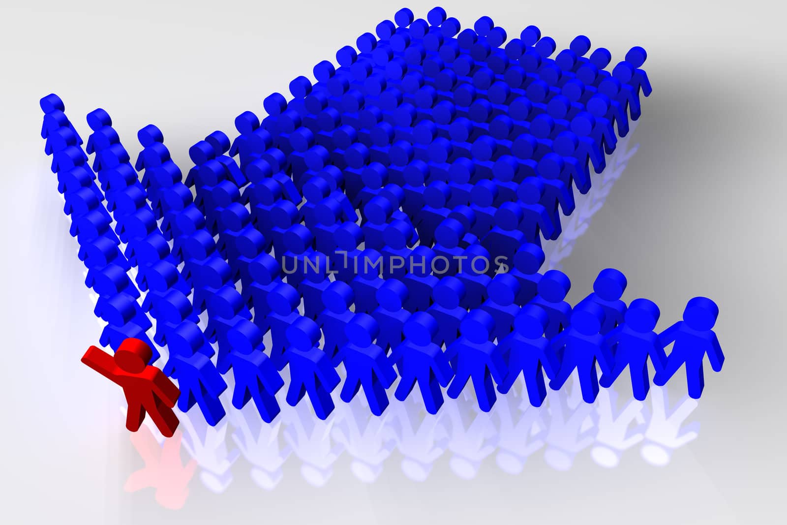 People concept of union in blue and leadership in red