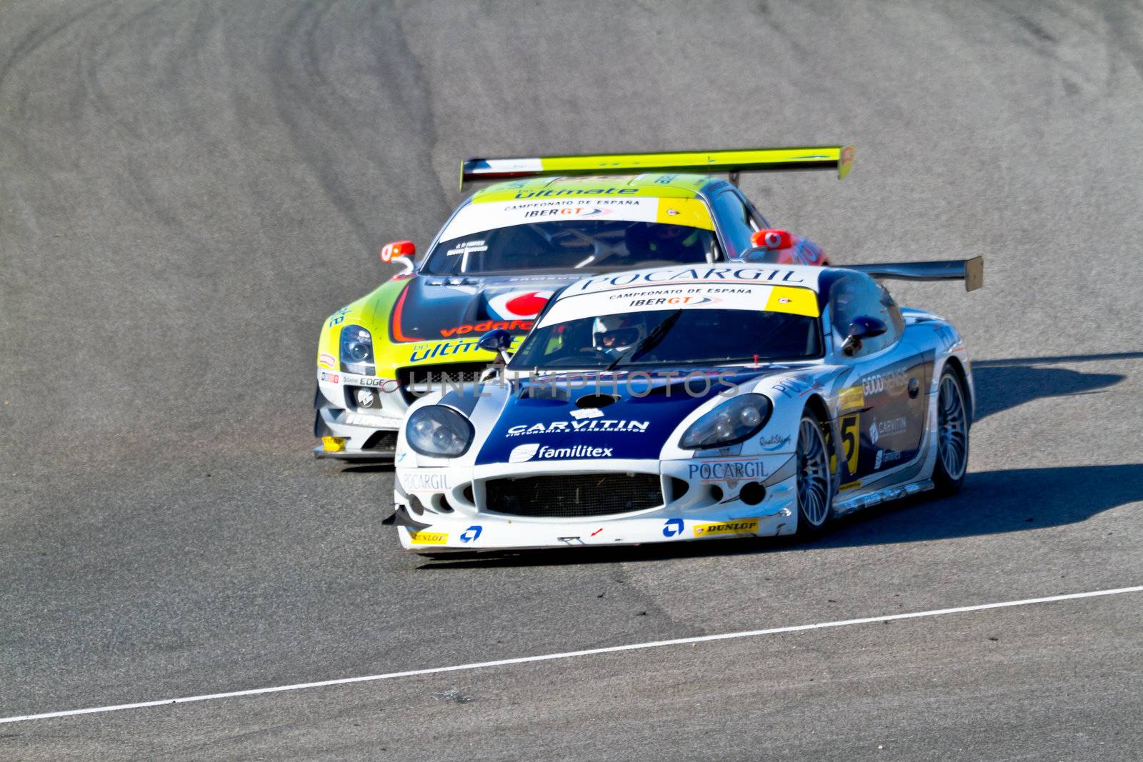 JEREZ DE LA FRONTERA, SPAIN - OCT 16: Joffrey Didier, Ginetta45 followed by Jose Pedro Fontes, Mercedes 25 races on Iber GT championship on October 16 , 2011, in Jerez de la Frontera , Spain