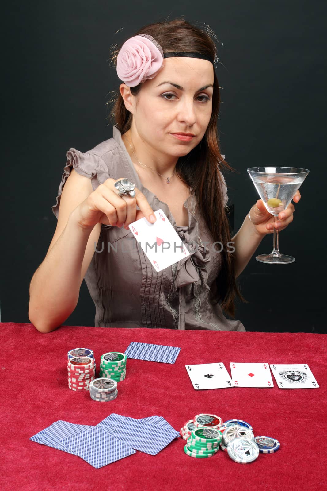 retro-dressed woman gambling at the casino 