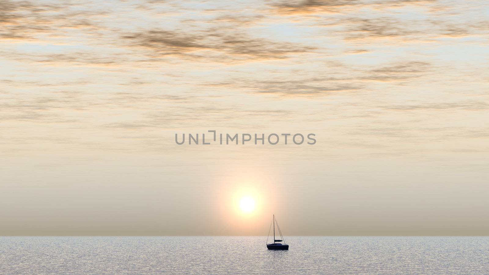 Yacht floating in a sunset (silent ocean)