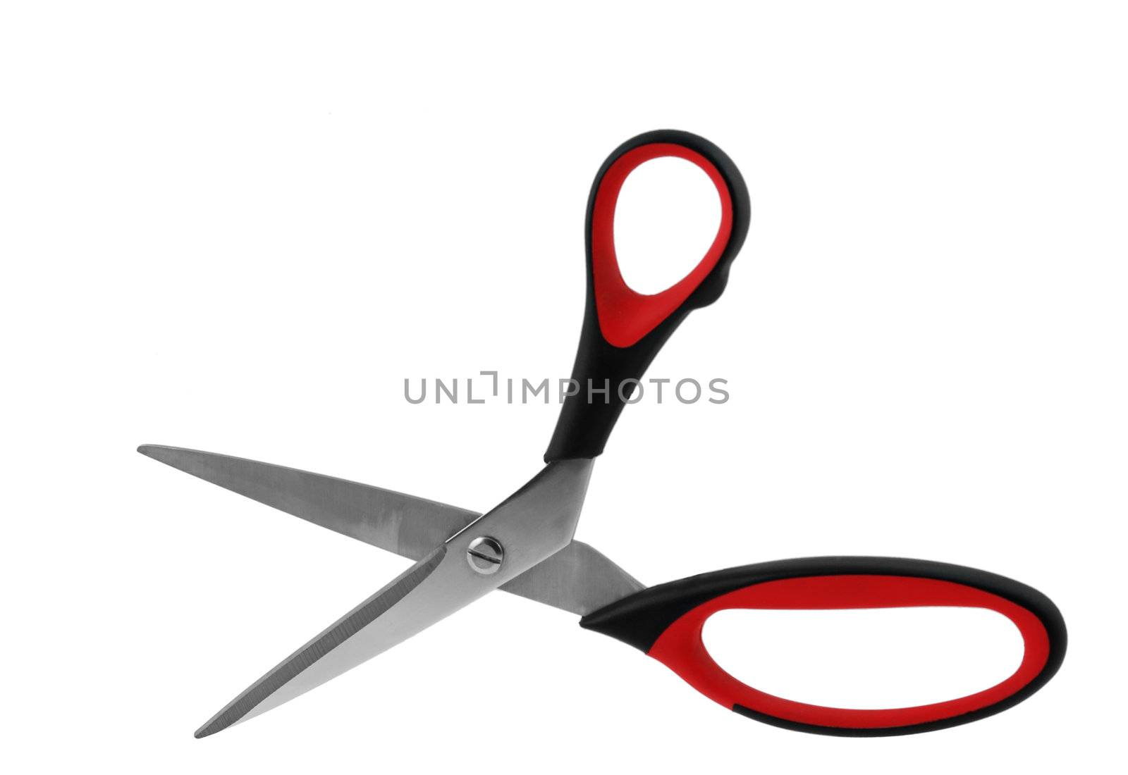 Scissors. It is red black color scale, it is isolated on a white background
