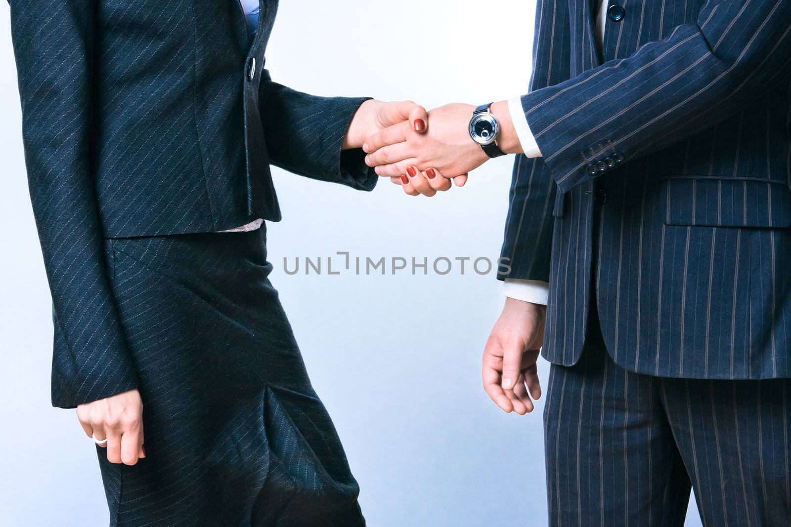 Two business person  in costumes shaking hands