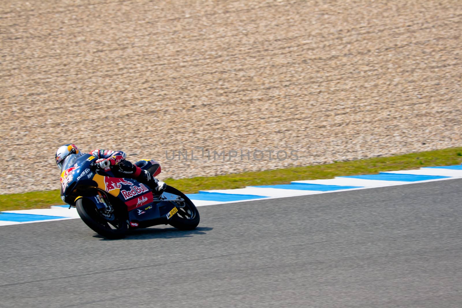 JEREZ DE LA FRONTERA, SPAIN - MAR 5:125cc pilot Jonas Folger races on the official training of the world championship of MotoGP on Mar 5, 2011, in Jerez de la Frontera, Spain