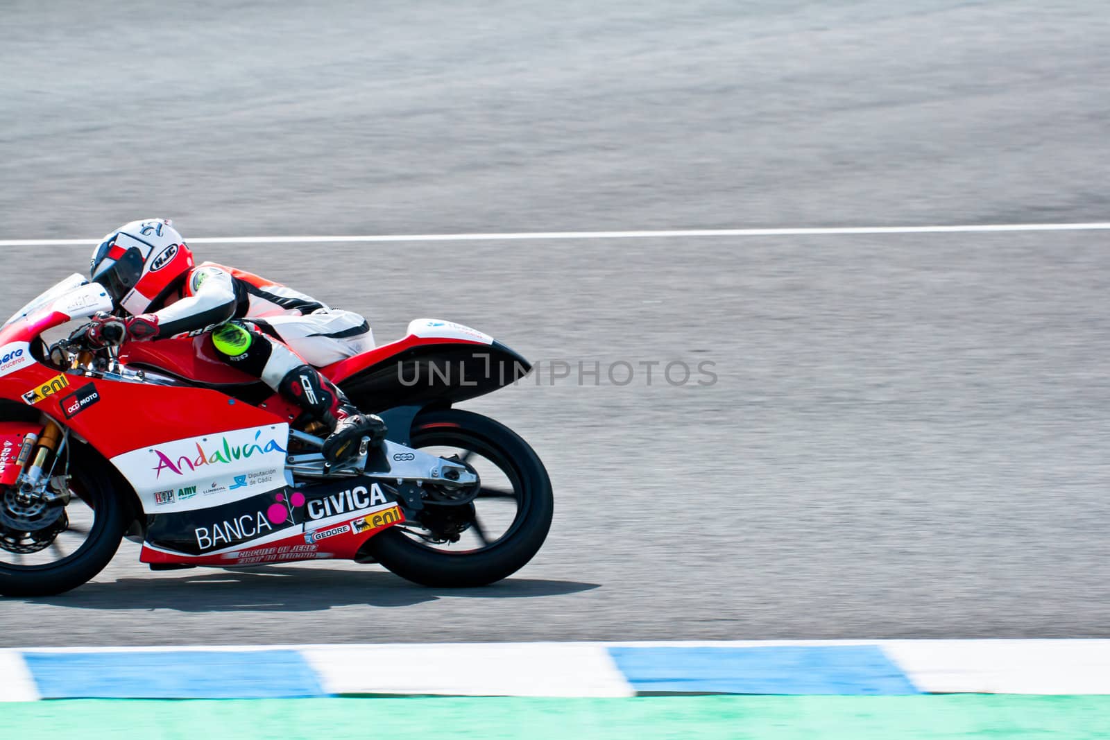 JEREZ DE LA FRONTERA, SPAIN - MAR 5: Moto2 motorcyclist Miguel Oliveira races in the MotoGP Official Trainnig on Mar 5, 2011 in Jerez de la Frontera, Spain