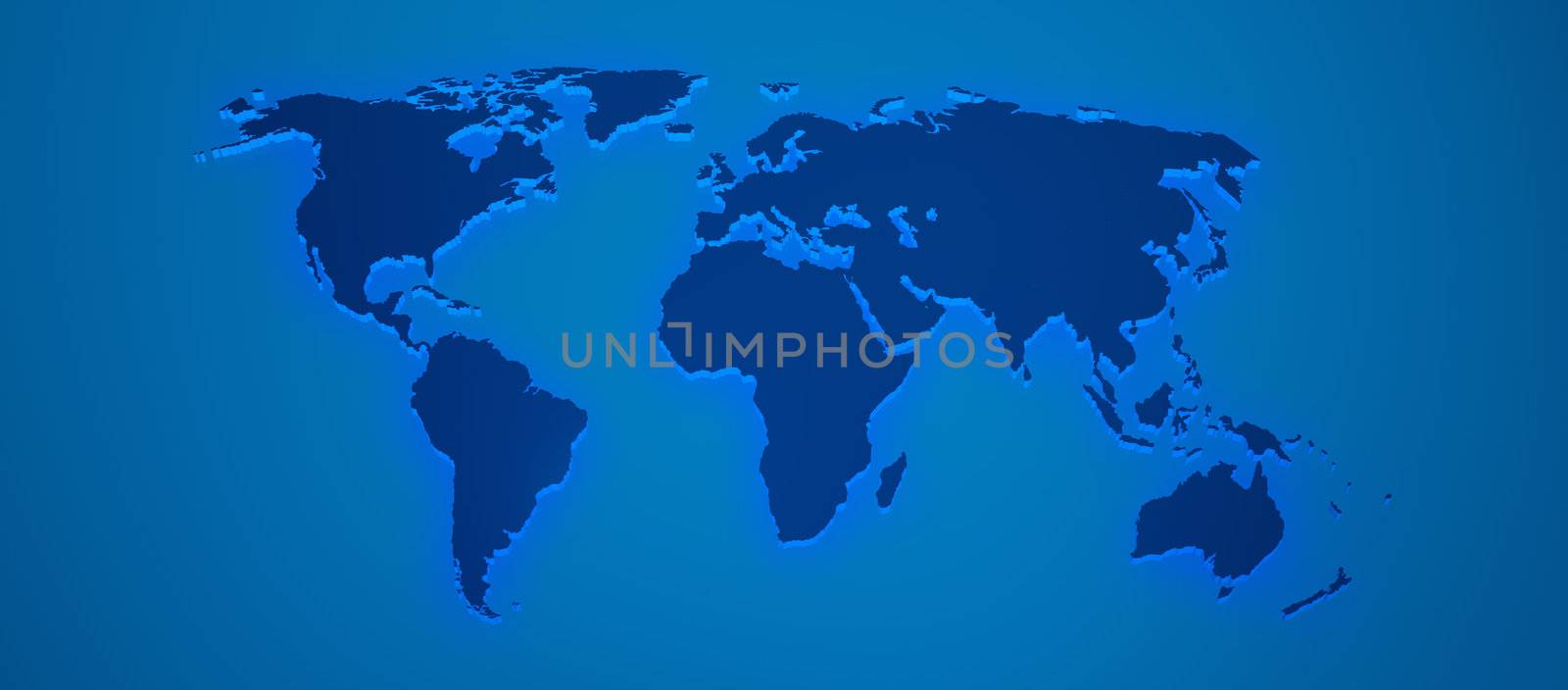 World map render 3D with shadow in blue color