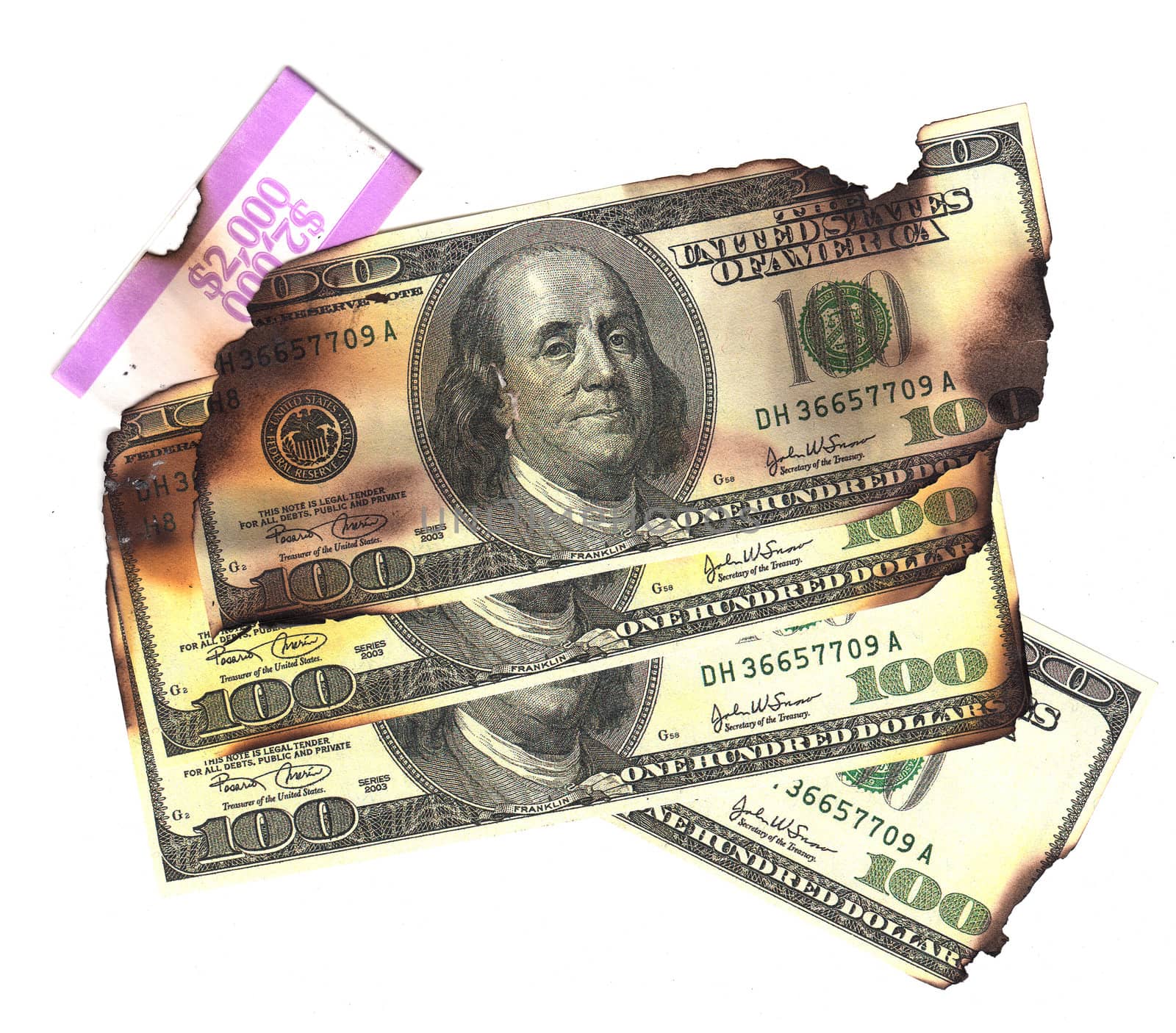 100 dollar bills burned financial loss recession depression risk