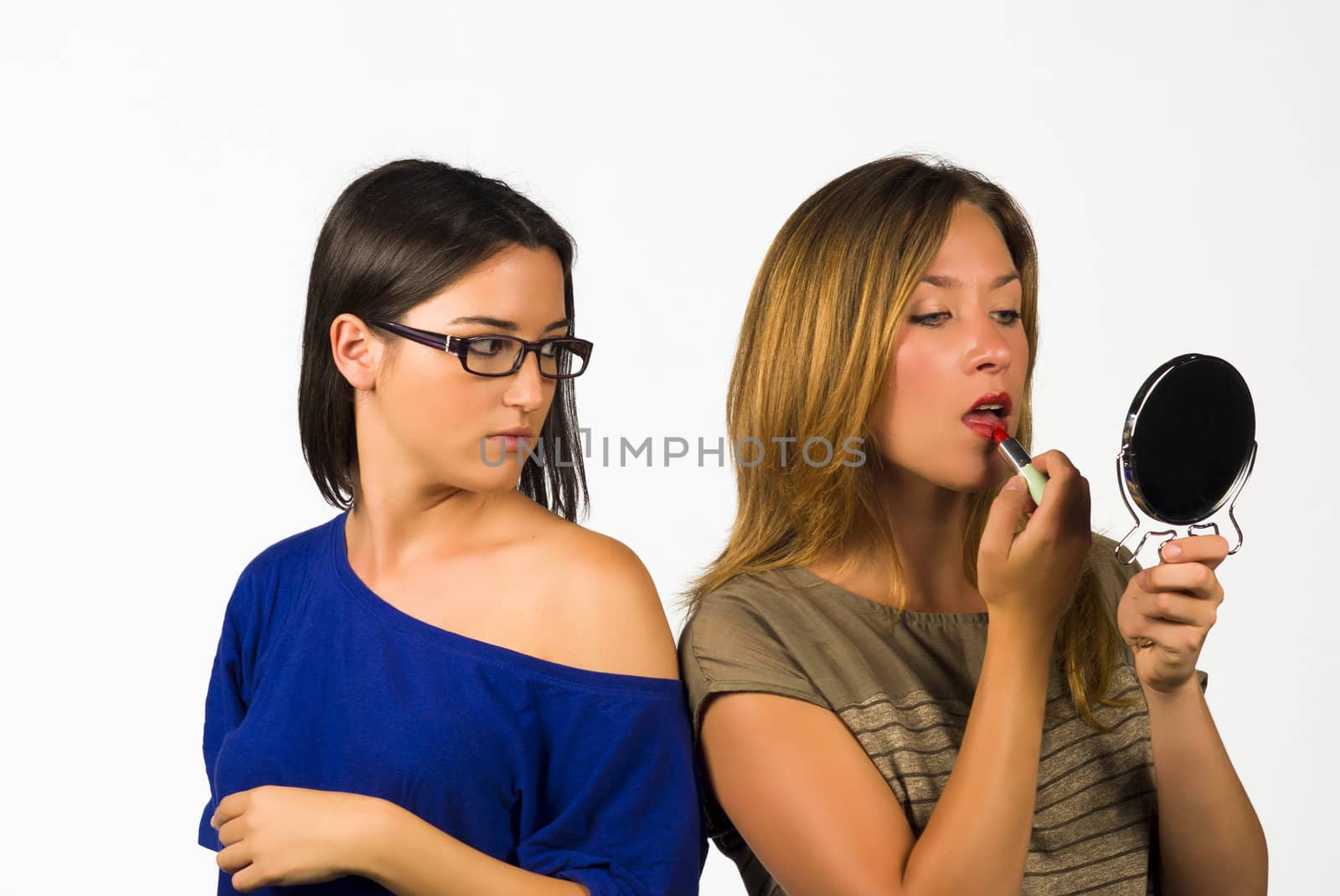 Posh girl making up vs. natural young lady