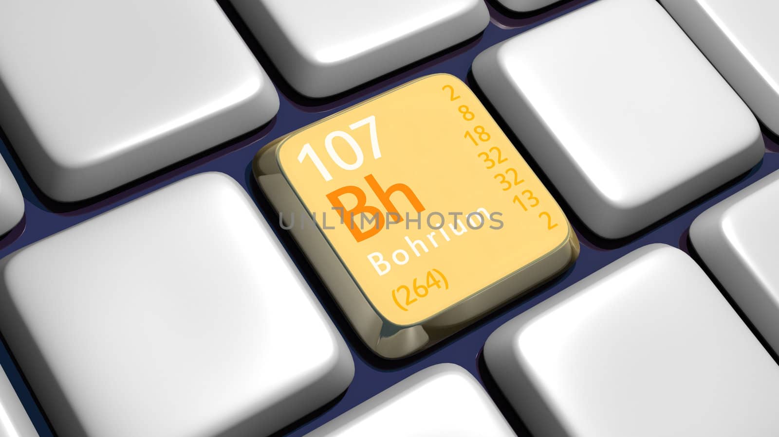 Keyboard (detail) with Bohrium element - 3d made 