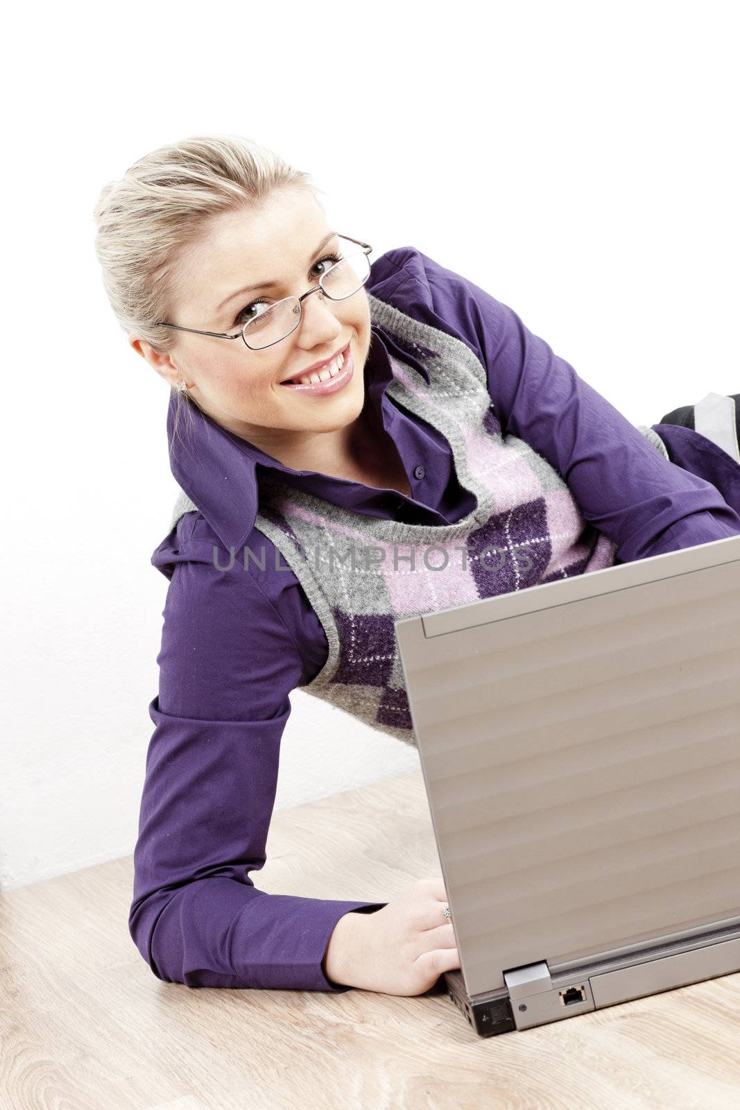 portrait of lying young businesswoman with a notebook