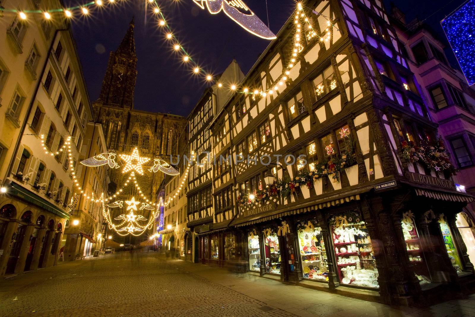 Merciere Street and Cathedral Notre Dame, Strasbourg, Alsace, France