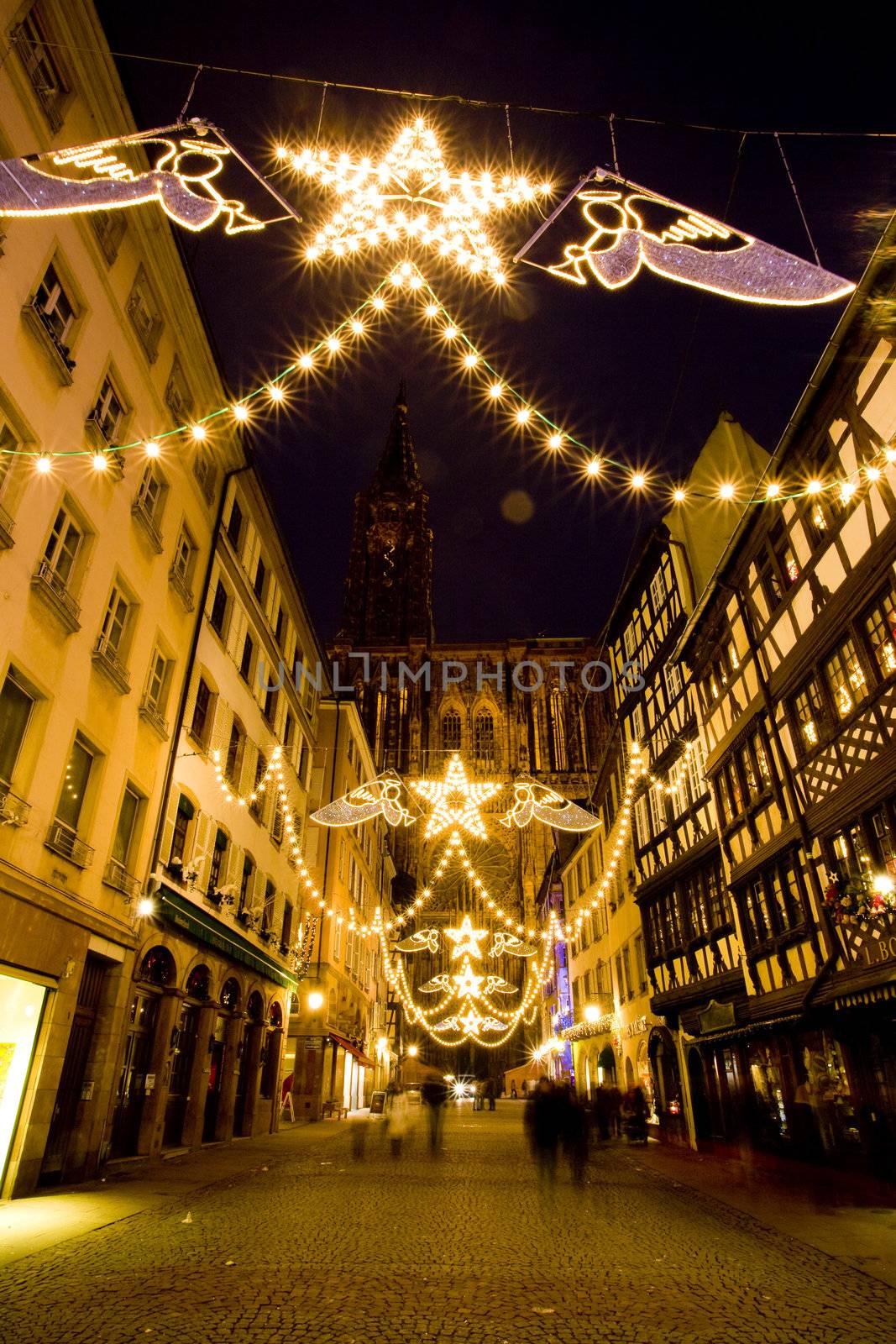 Merciere Street and Cathedral Notre Dame, Strasbourg, Alsace, France