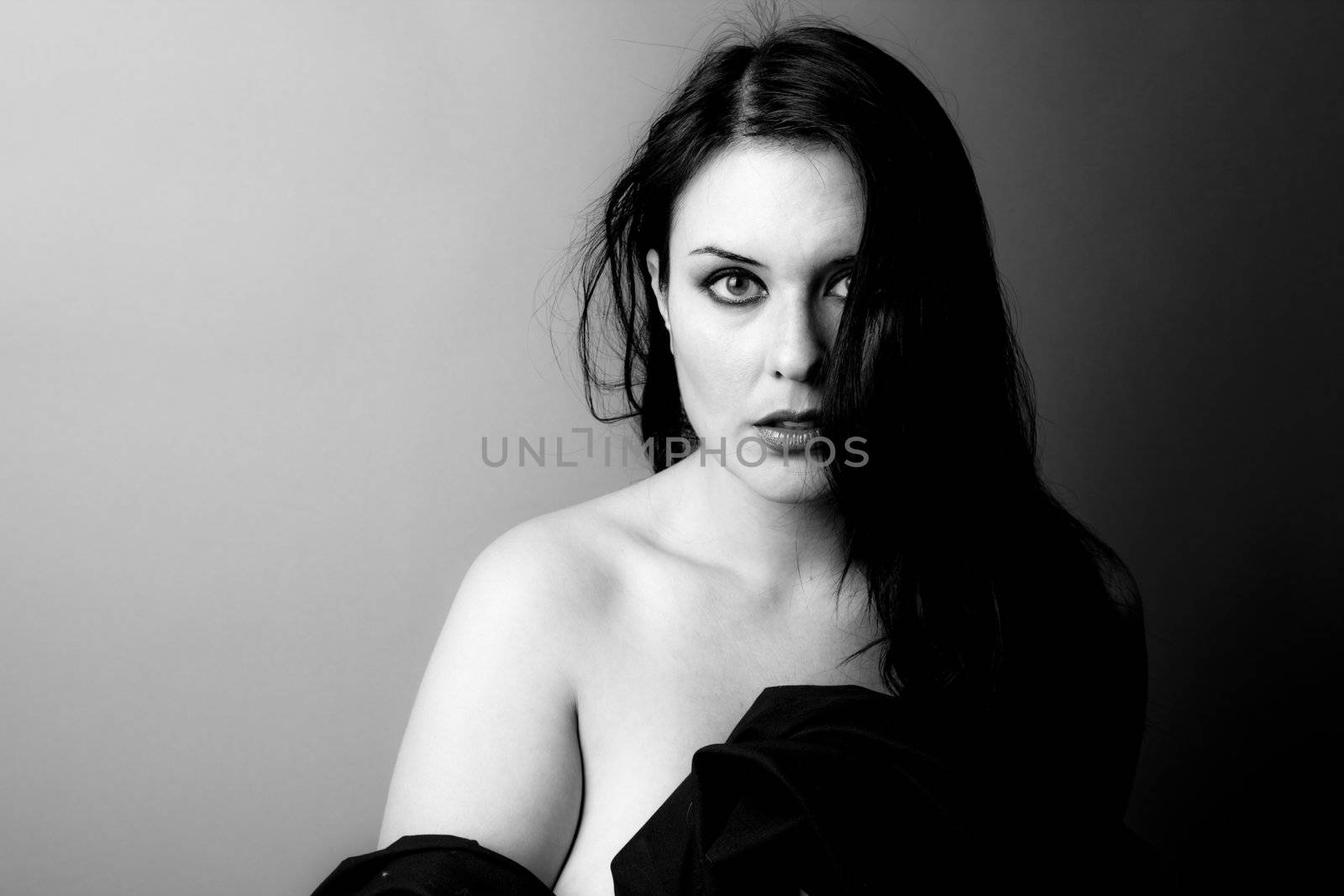 Voluptuous look of brunette young woman. Black and white by FernandoCortes