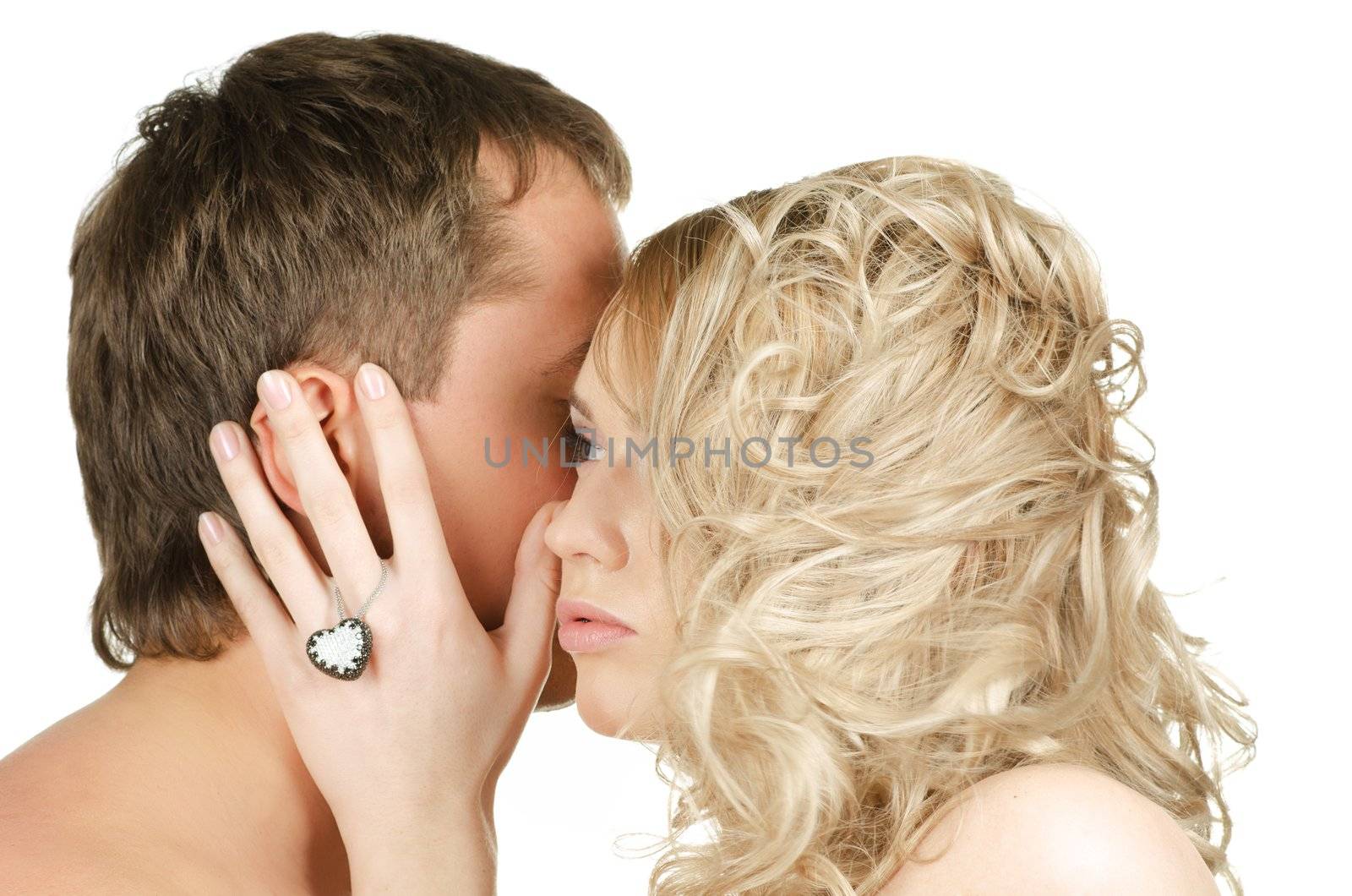 Beauty man and woman - lovers closeup portraits