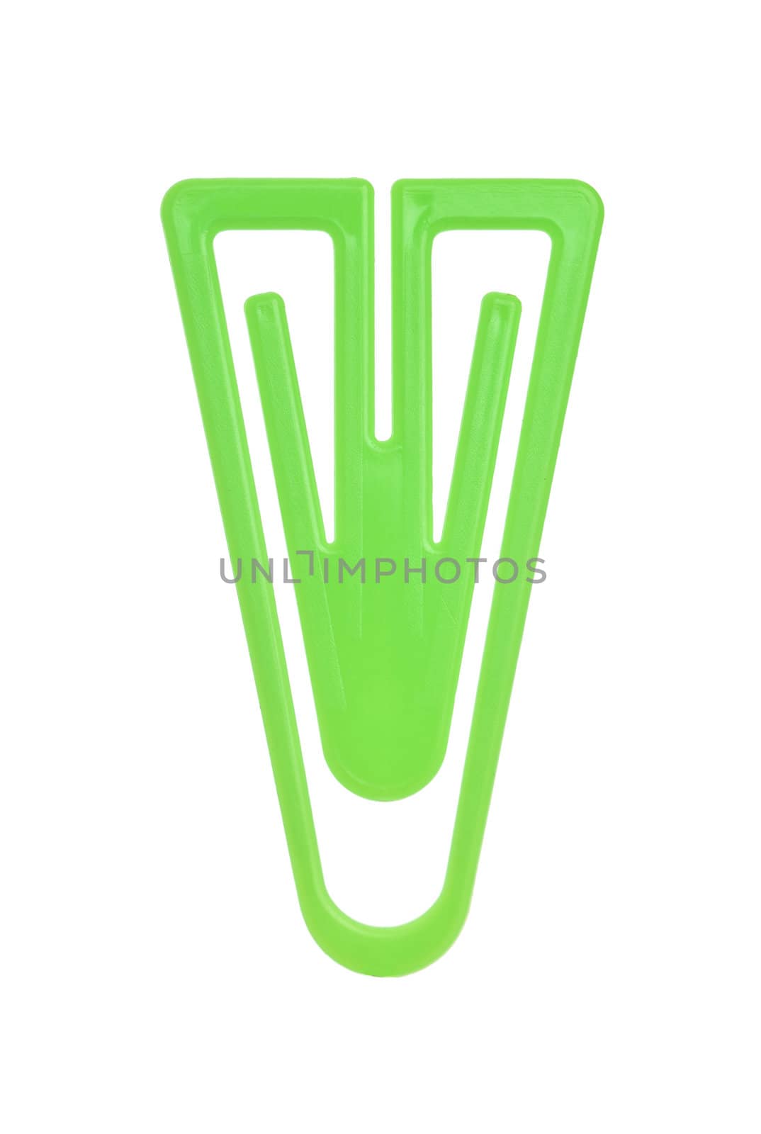 Green Paper Clip isolated on white background