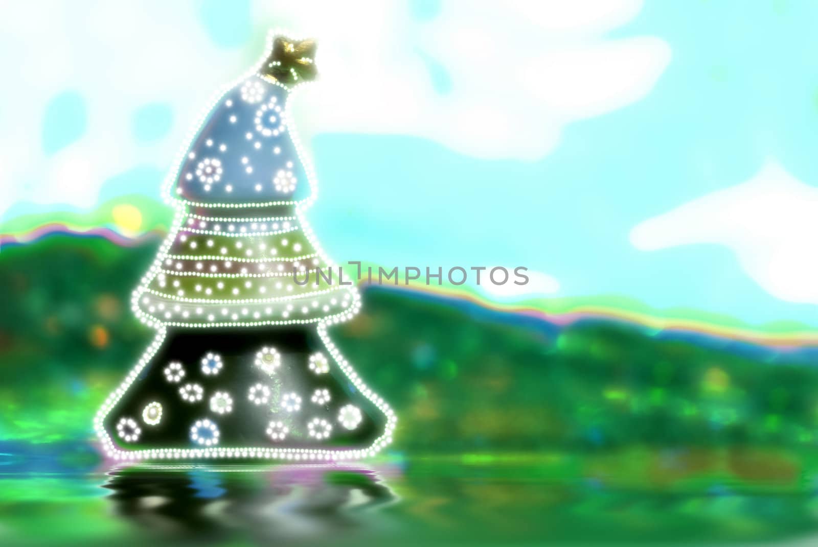 Christmas tree light in a rural landscape