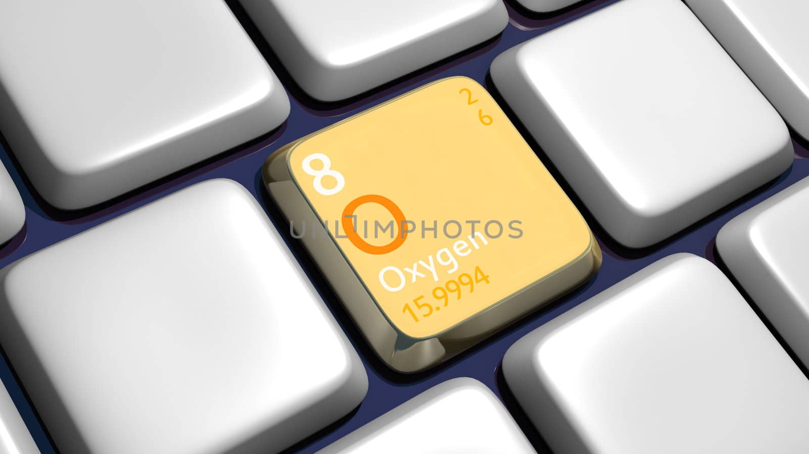 Keyboard (detail) with Oxygen element - 3d made 
