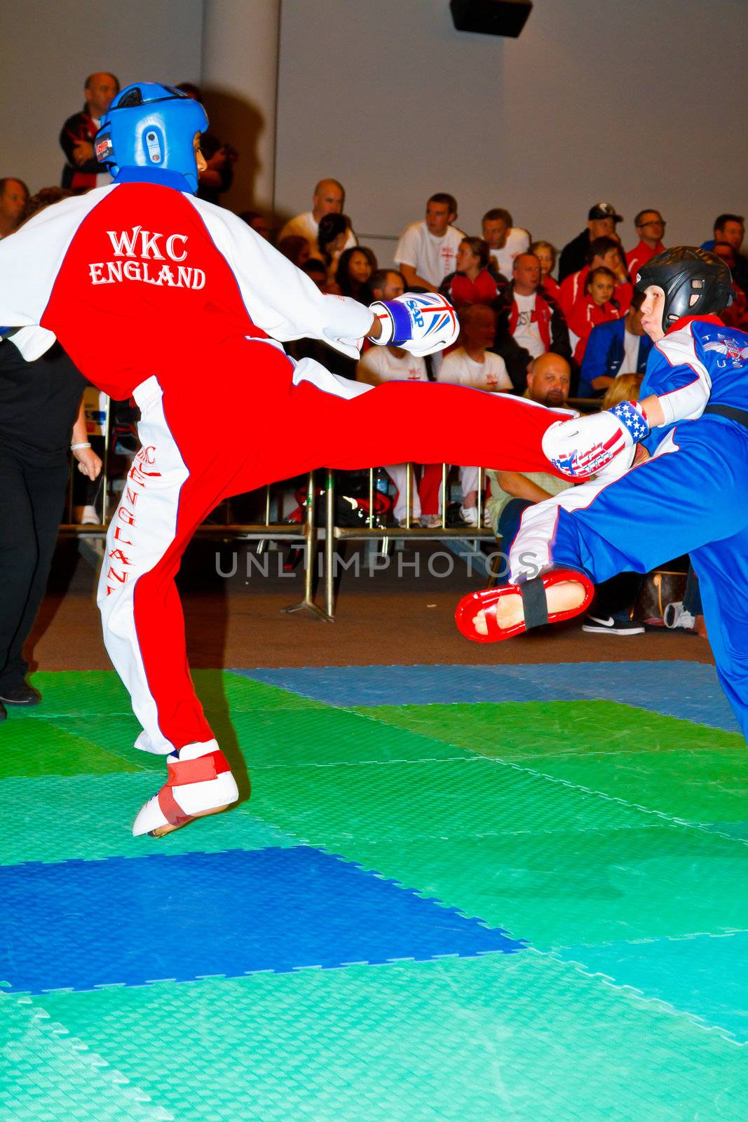 CHICLANA DE LA FRONTERA, SPAIN-NOV 05: Unidentified players compete in the 3rd World Karate and Kickboxing Council championship  on Nov 05, 2011, in Chiclana de la Frontera,  Spain