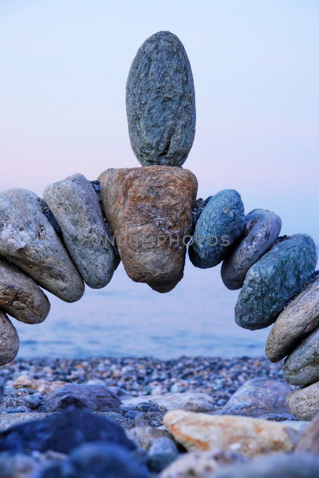 close-up of a handmade stonebridge against sky