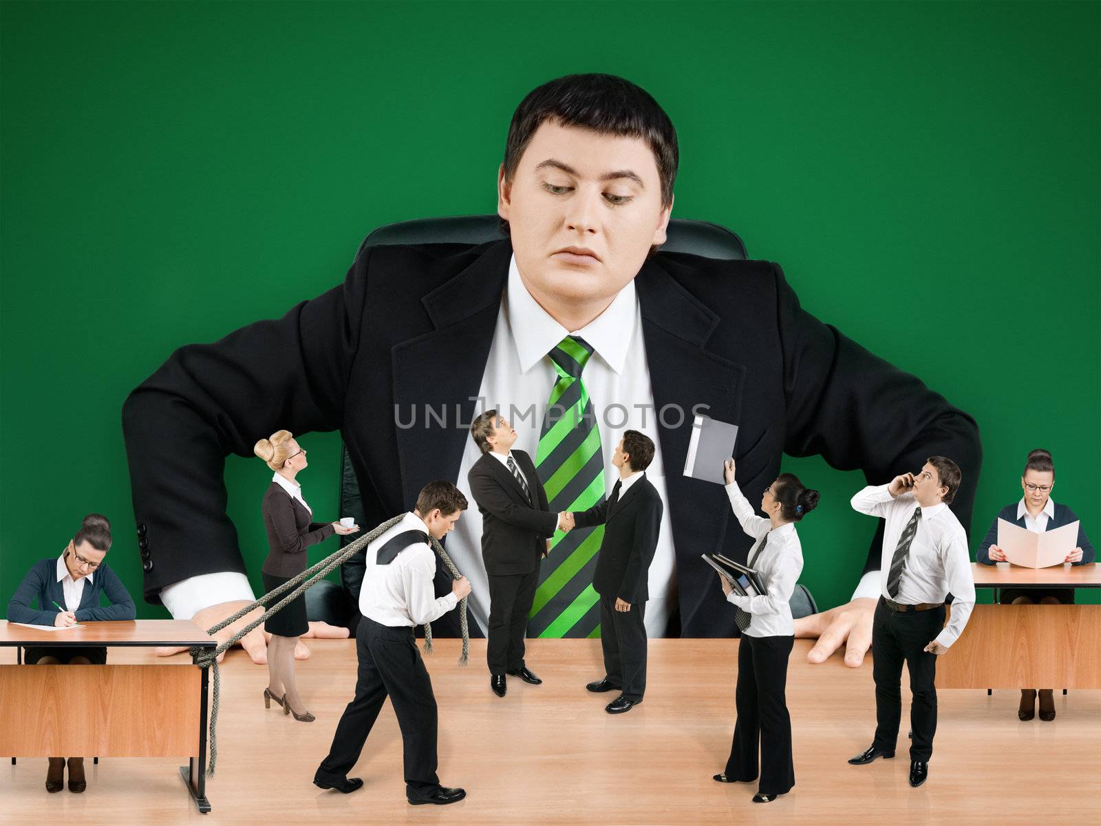 Boss and business team on green background by zeffss