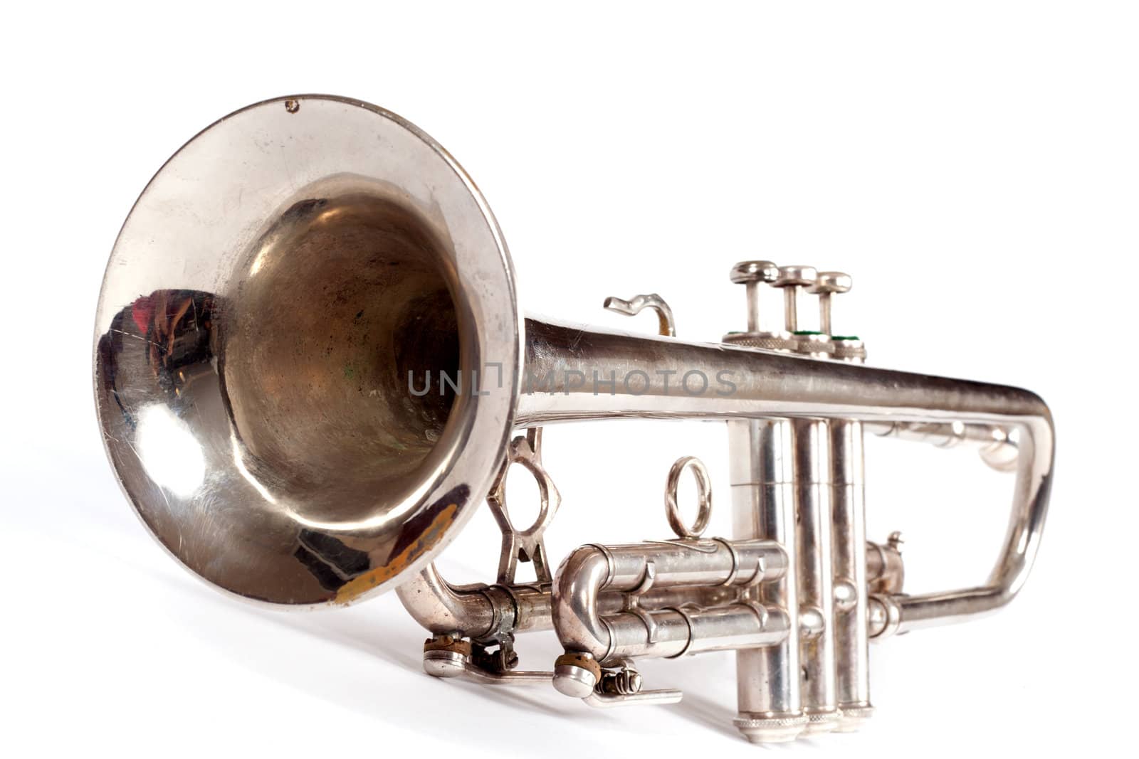 old trumpet, photo on the white background