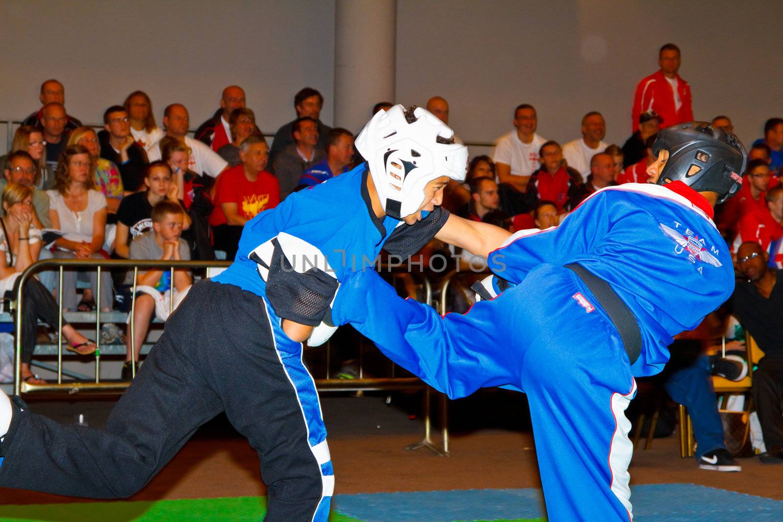 CHICLANA DE LA FRONTERA, SPAIN-NOV 05: Unidentified players compete in the 3rd World Karate and Kickboxing Council championship  on Nov 05, 2011, in Chiclana de la Frontera,  Spain