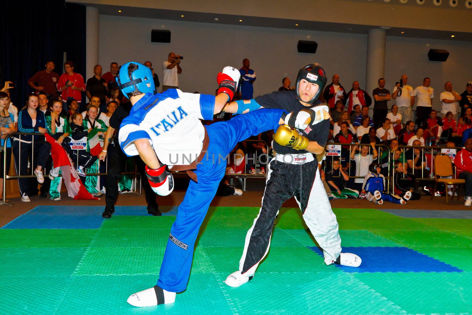 CHICLANA DE LA FRONTERA, SPAIN-NOV 05: Unidentified players compete in the 3rd World Karate and Kickboxing Council championship  on Nov 05, 2011, in Chiclana de la Frontera,  Spain