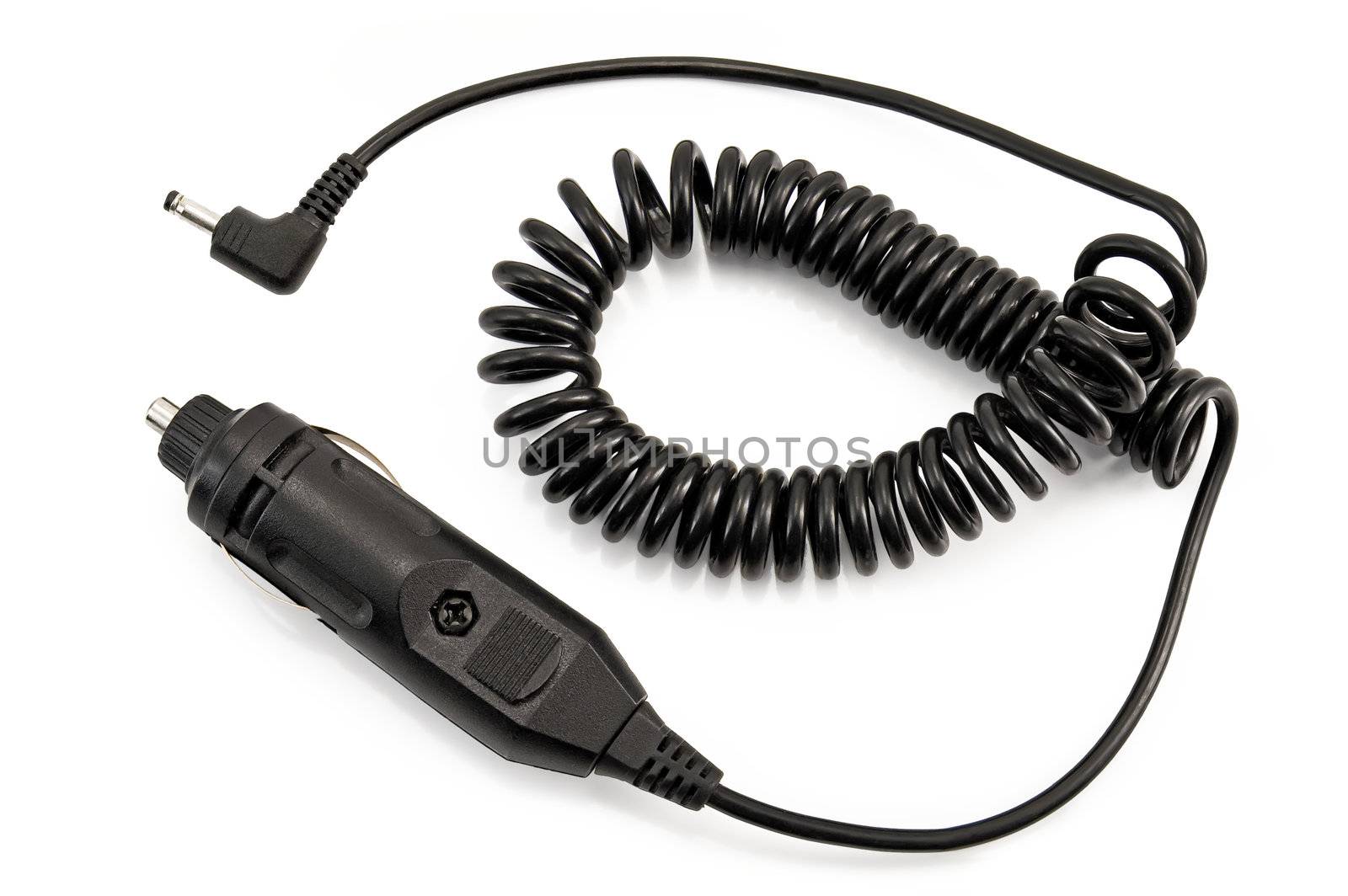 Black car adapter is isolated on a white background
