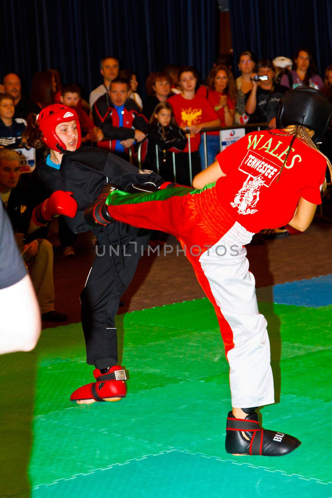 CHICLANA DE LA FRONTERA, SPAIN-NOV 05: Unidentified players compete in the 3rd World Karate and Kickboxing Council championship  on Nov 05, 2011, in Chiclana de la Frontera,  Spain