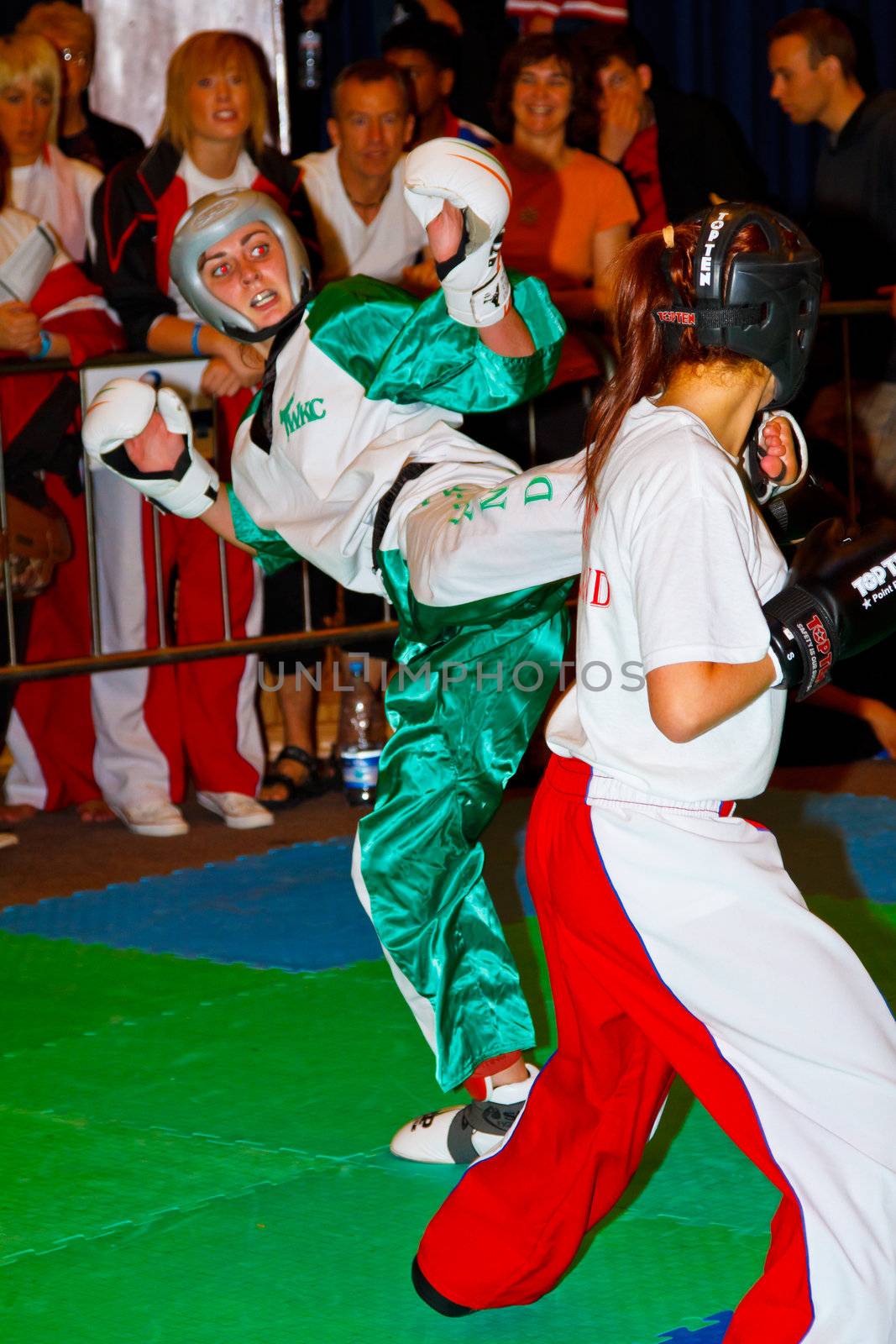CHICLANA DE LA FRONTERA, SPAIN-NOV 05: Unidentified players compete in the 3rd World Karate and Kickboxing Council championship  on Nov 05, 2011, in Chiclana de la Frontera,  Spain
