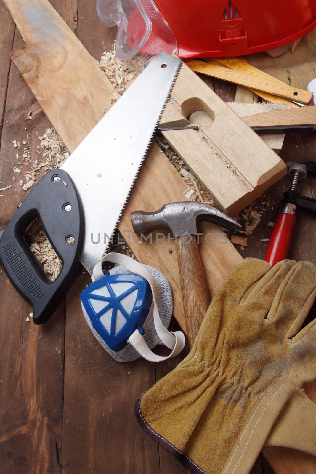 carpenter's tools on a workbench 