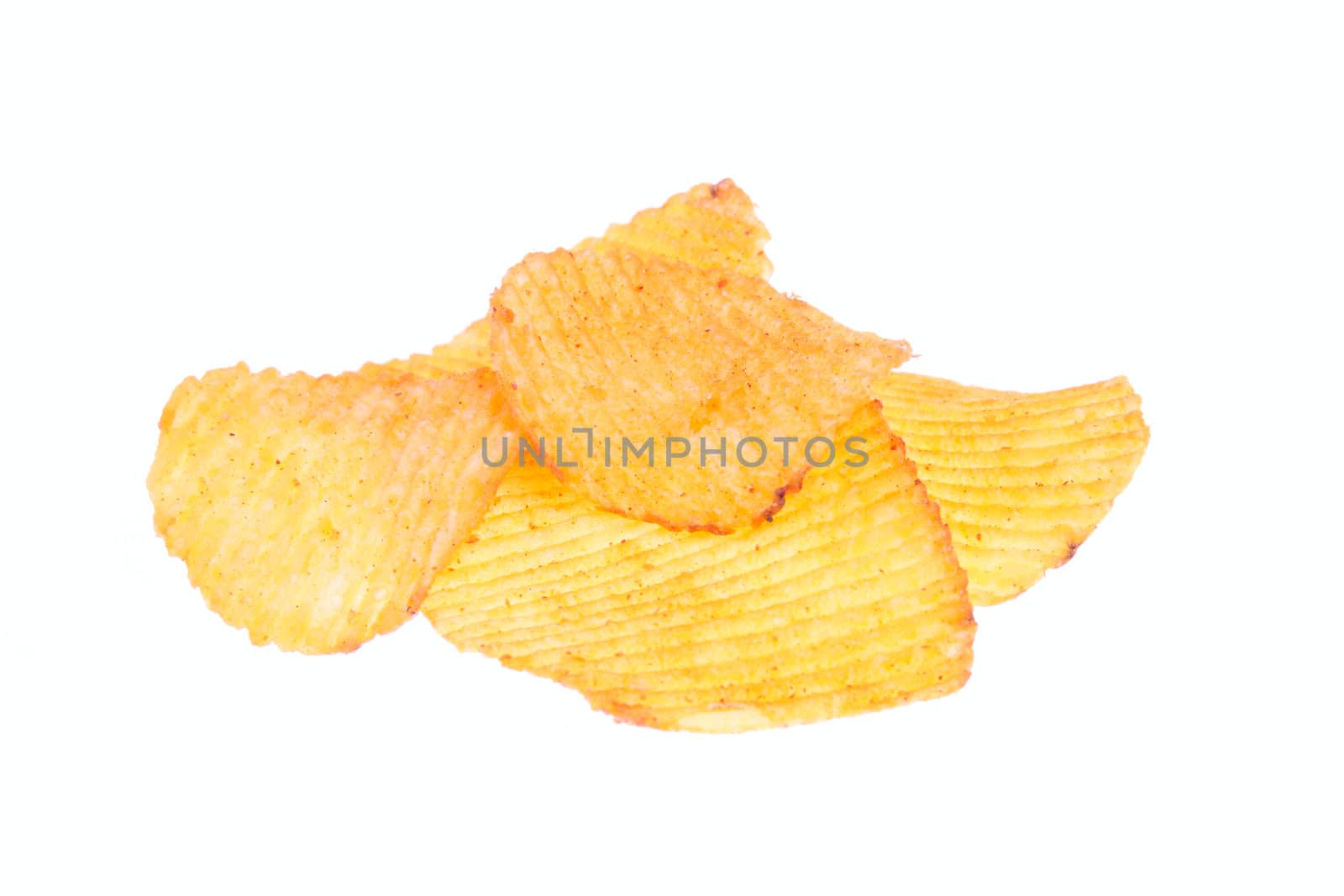 potato chips, photo on the white background 