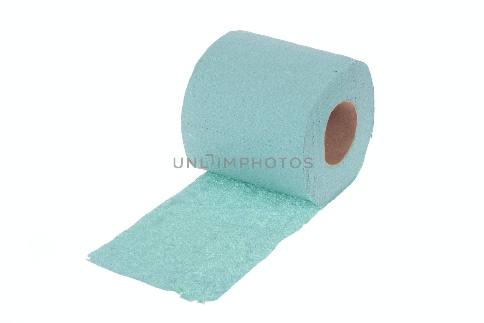 Roll of the green toilet paper, photo on white