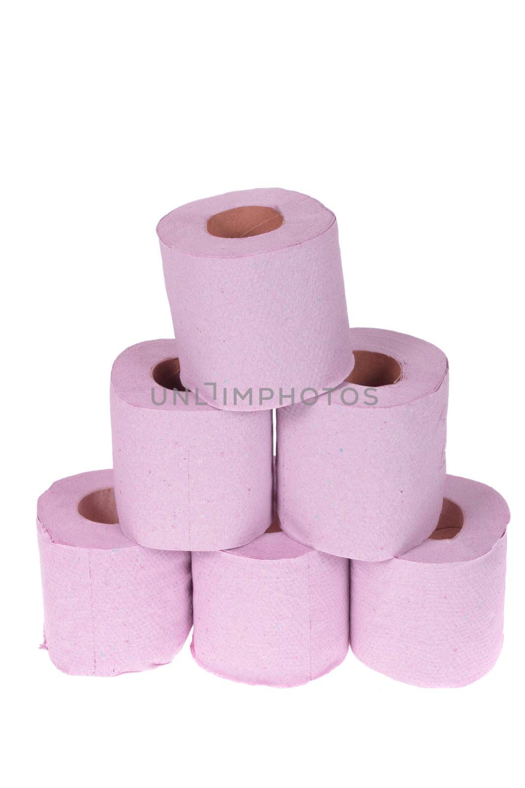 Roll of the pink toilet paper, isolated on white