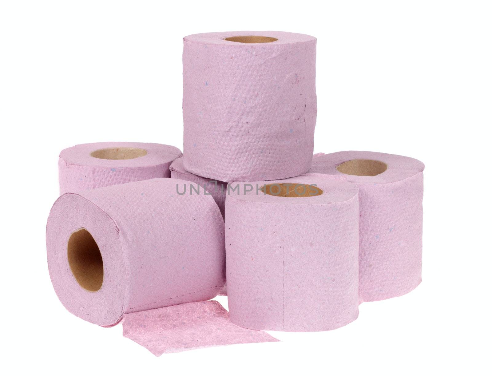 Roll of the pink toilet paper, isolated on white