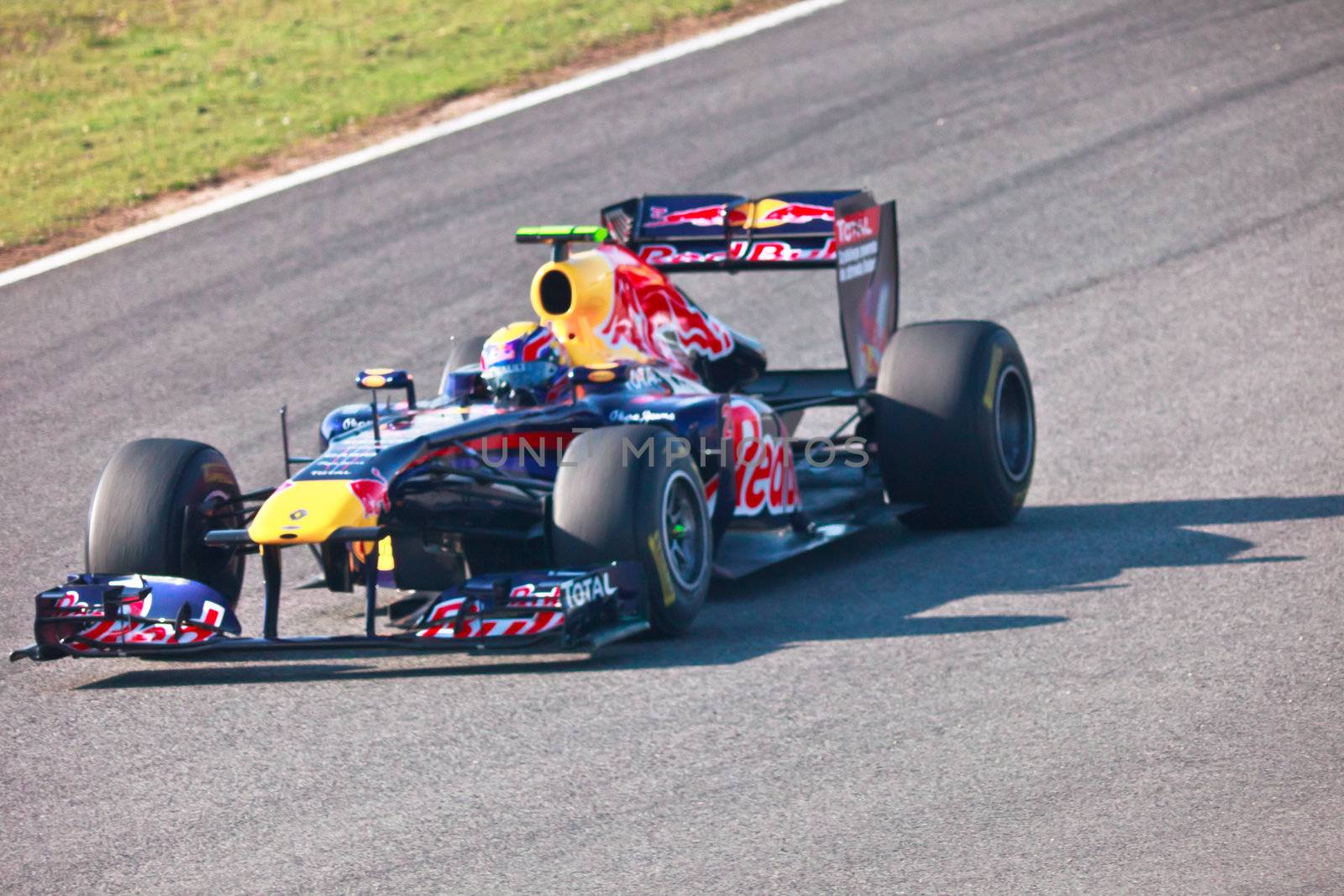 JEREZ DE LA FRONTERA, SPAIN - FEB 10: Mark Webber of Red
Bull Racing F1 races on training sesssion on  February 10 , 2011, in Jerez de la Frontera , Spain
