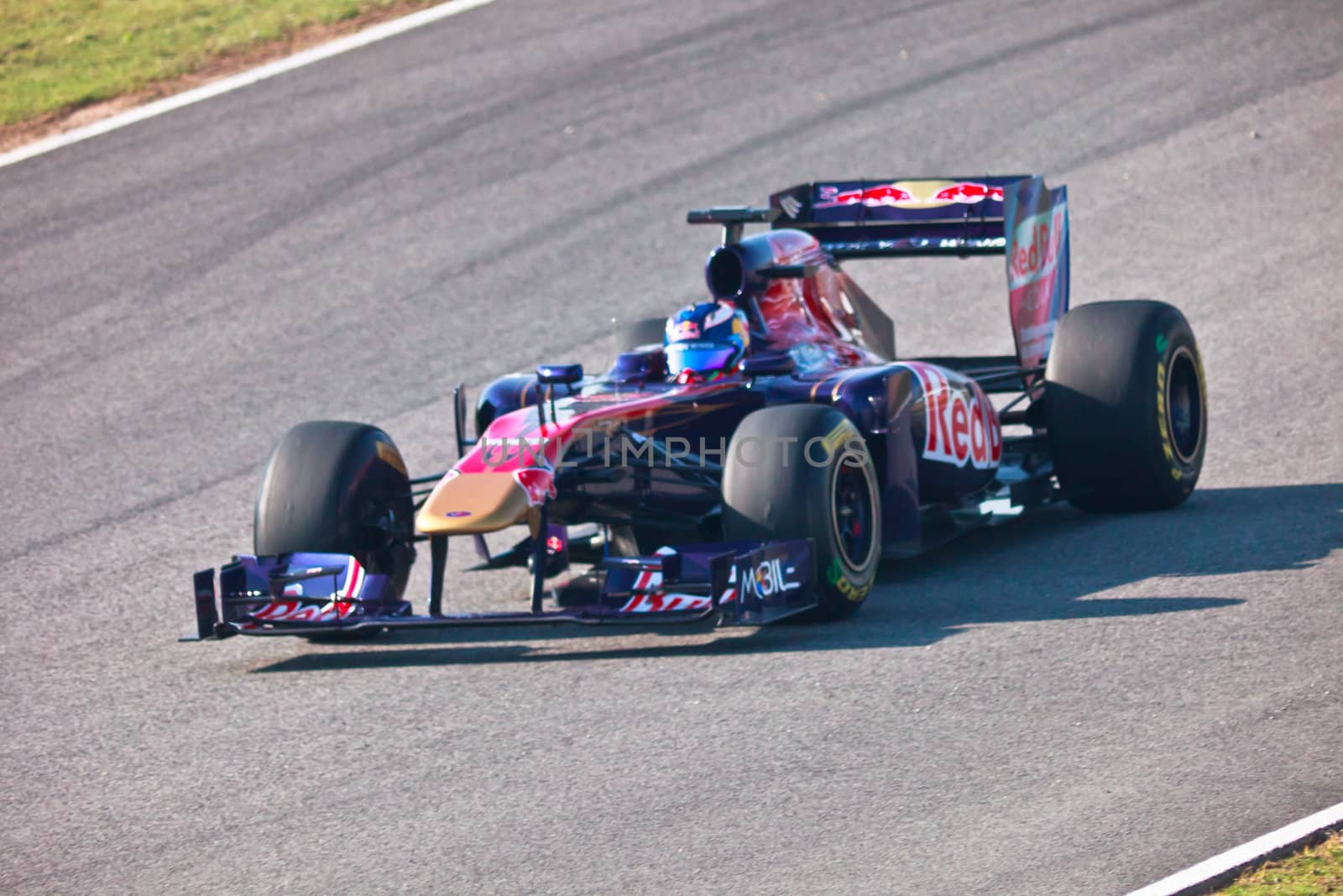 JEREZ DE LA FRONTERA, SPAIN - FEB 10: Daniel Ricciardo of Toro Rosso F1 races on training session on February 10 , 2011, in Jerez de la Frontera , Spain