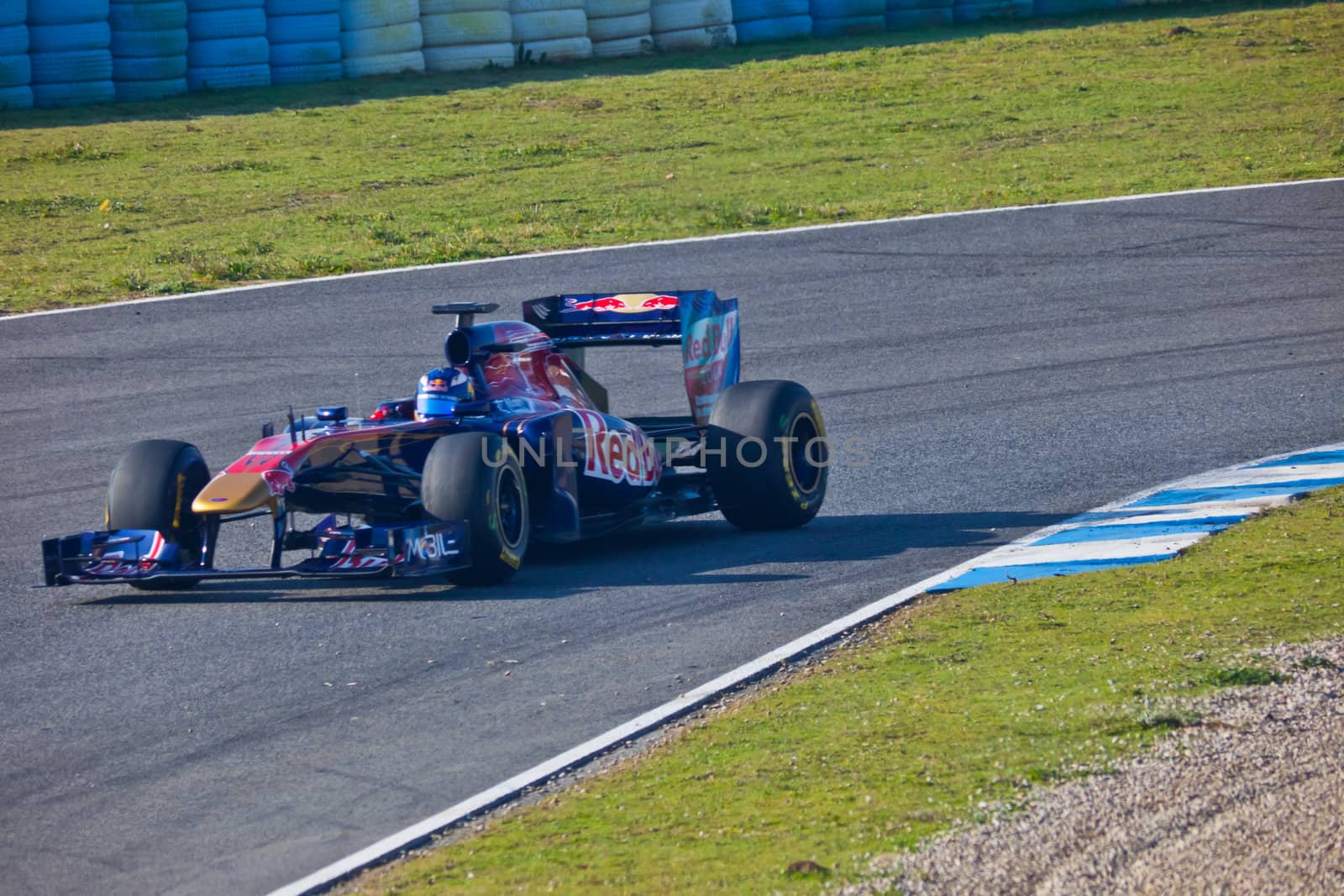 JEREZ DE LA FRONTERA, SPAIN - FEB 10: Daniel Ricciardo of Toro Rosso F1 races on training session on February 10 , 2011, in Jerez de la Frontera , Spain